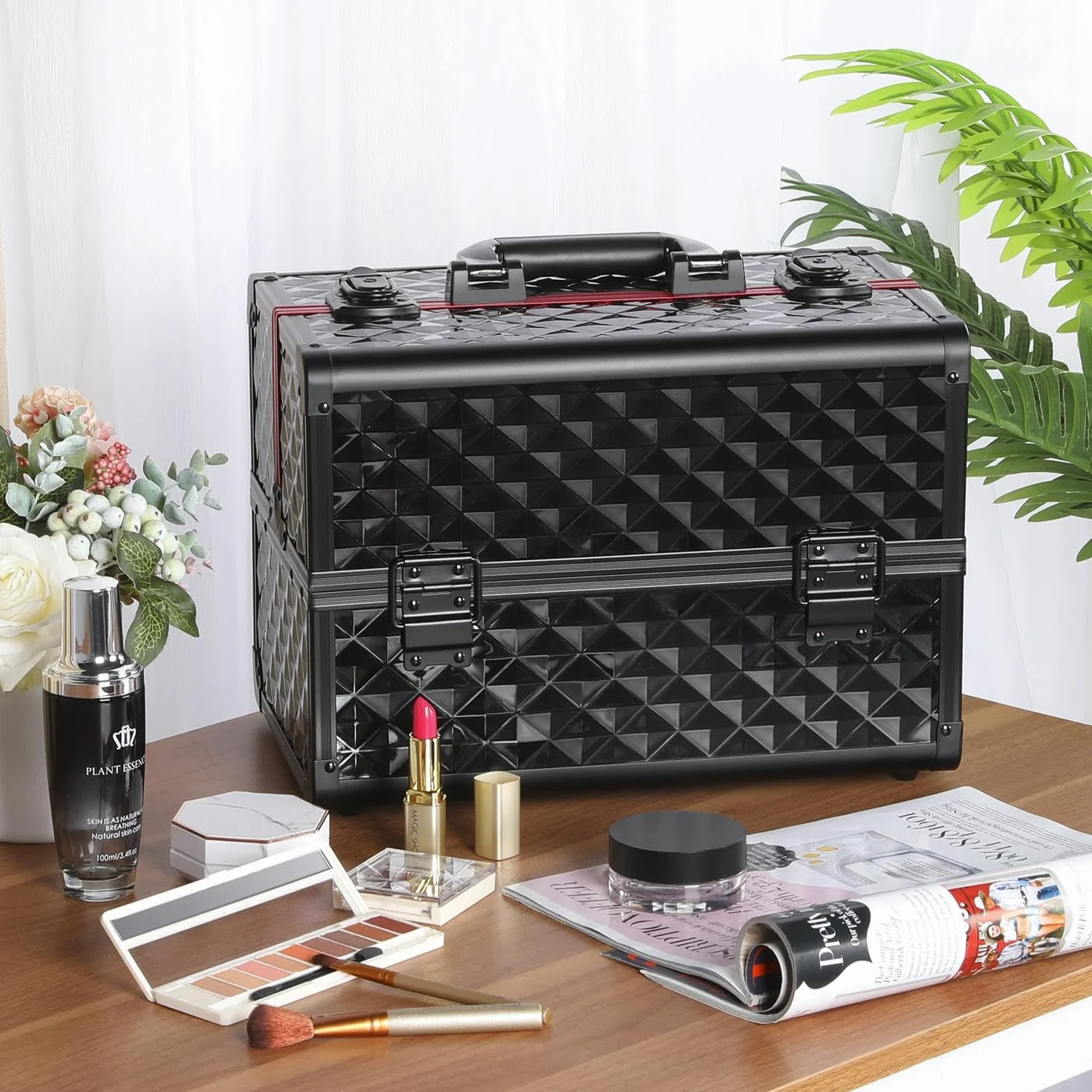 Yaheetech Mallette à Maquillage XL Coffret Cosmétiques Voyage 35 x 22 x 25 cm Noir