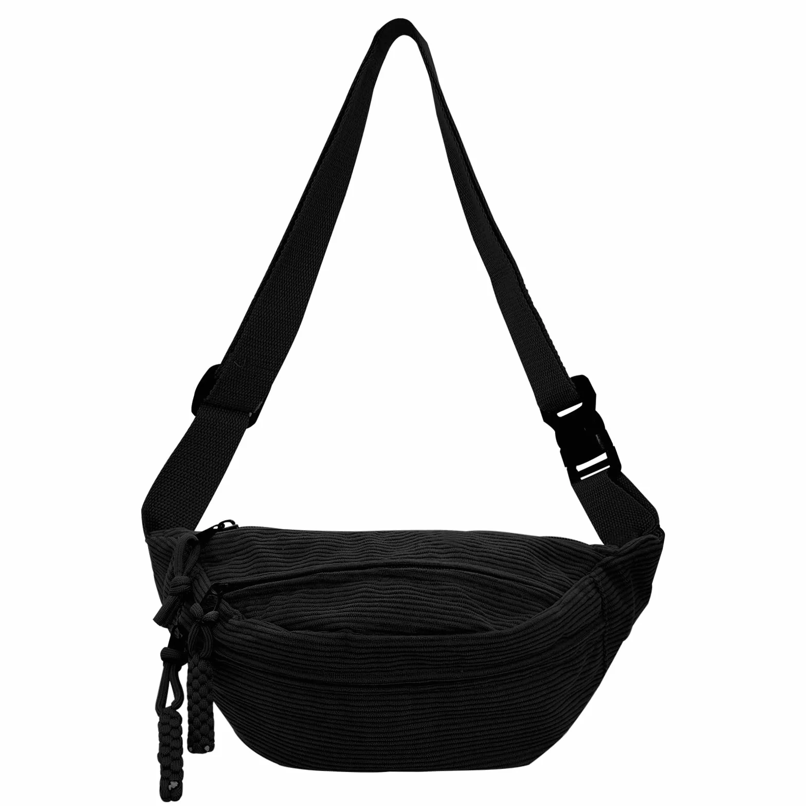 Sac Banane Velours Côtelé Sangle Réglable Polyvalent pour Femme Homme Shopping Voyage Travail Noir