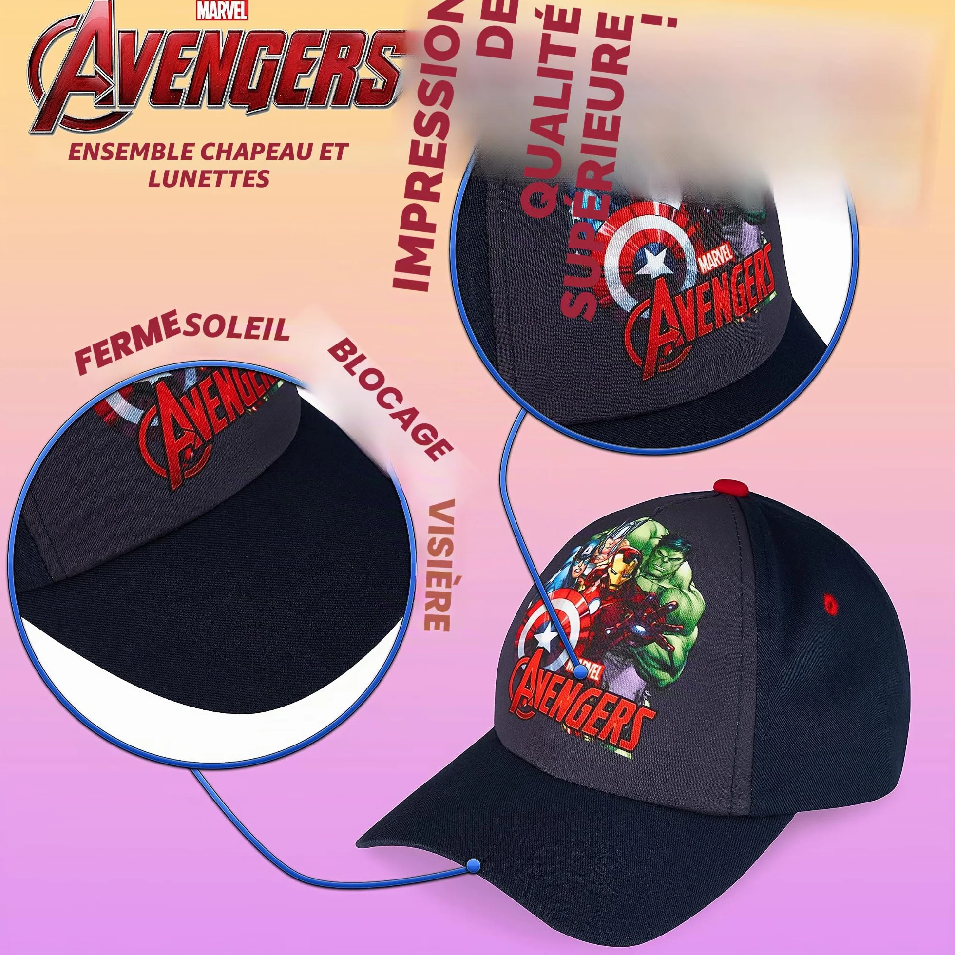 Marvel Spiderman Lunettes de Soleil UV400 Casquette Enfant Respirante Réglable Été