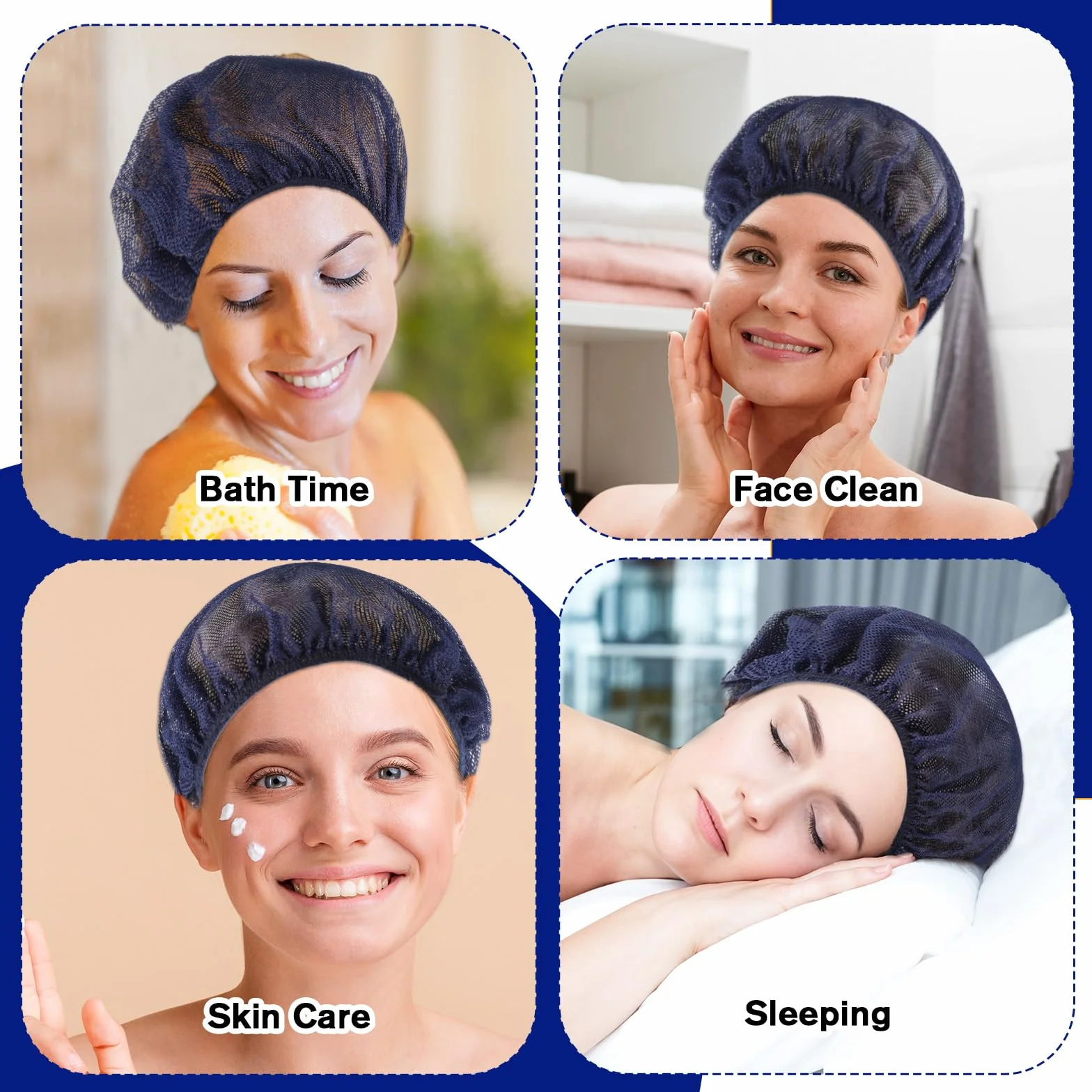 simarro Lot de 6 filets à cheveux élastiques pour dormir, bonnet de cuisine, bleu marine, taille élastique 44-86 cm