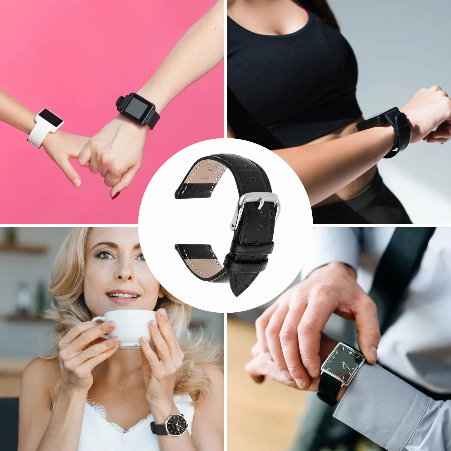 Bracelet de montre en cuir de veau remplacement boucle acier inoxydable