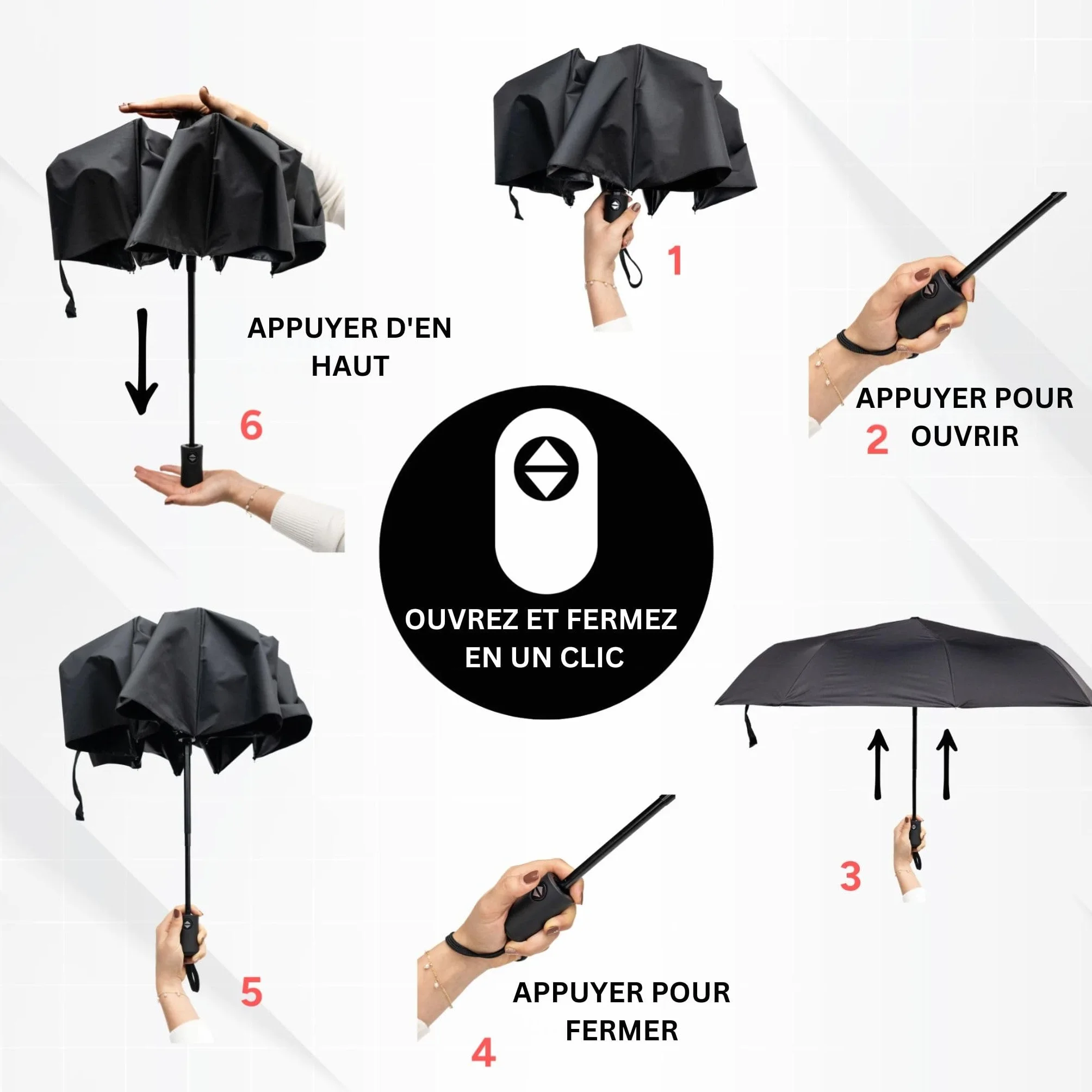 Drytogo Parapluie pliant résistant vent fort 3 tailles Ø95-105 cm automatique