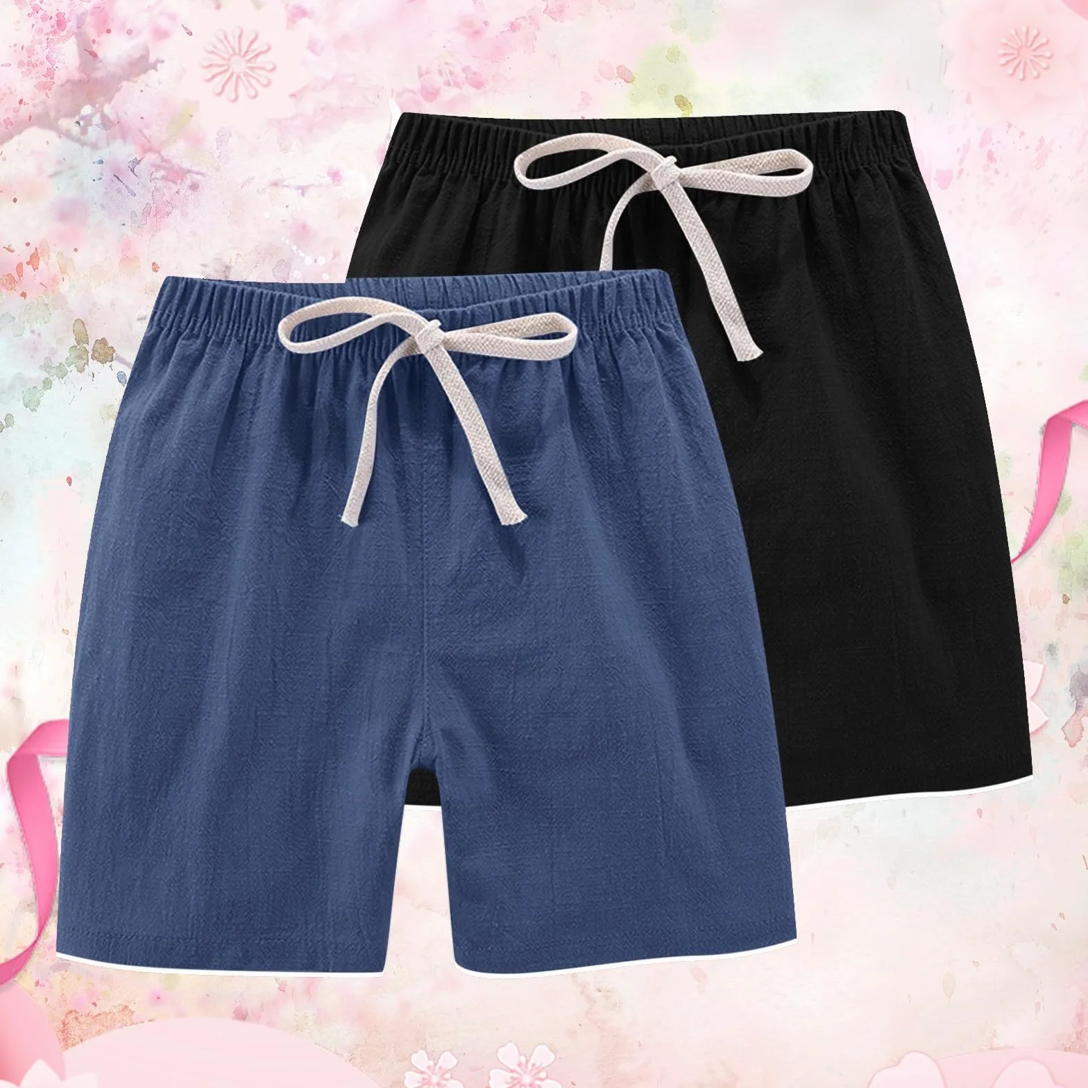 Short de sport en coton et lin pour enfants - Pantalon de plage avec cordon de serrage - Taille élastique respirant