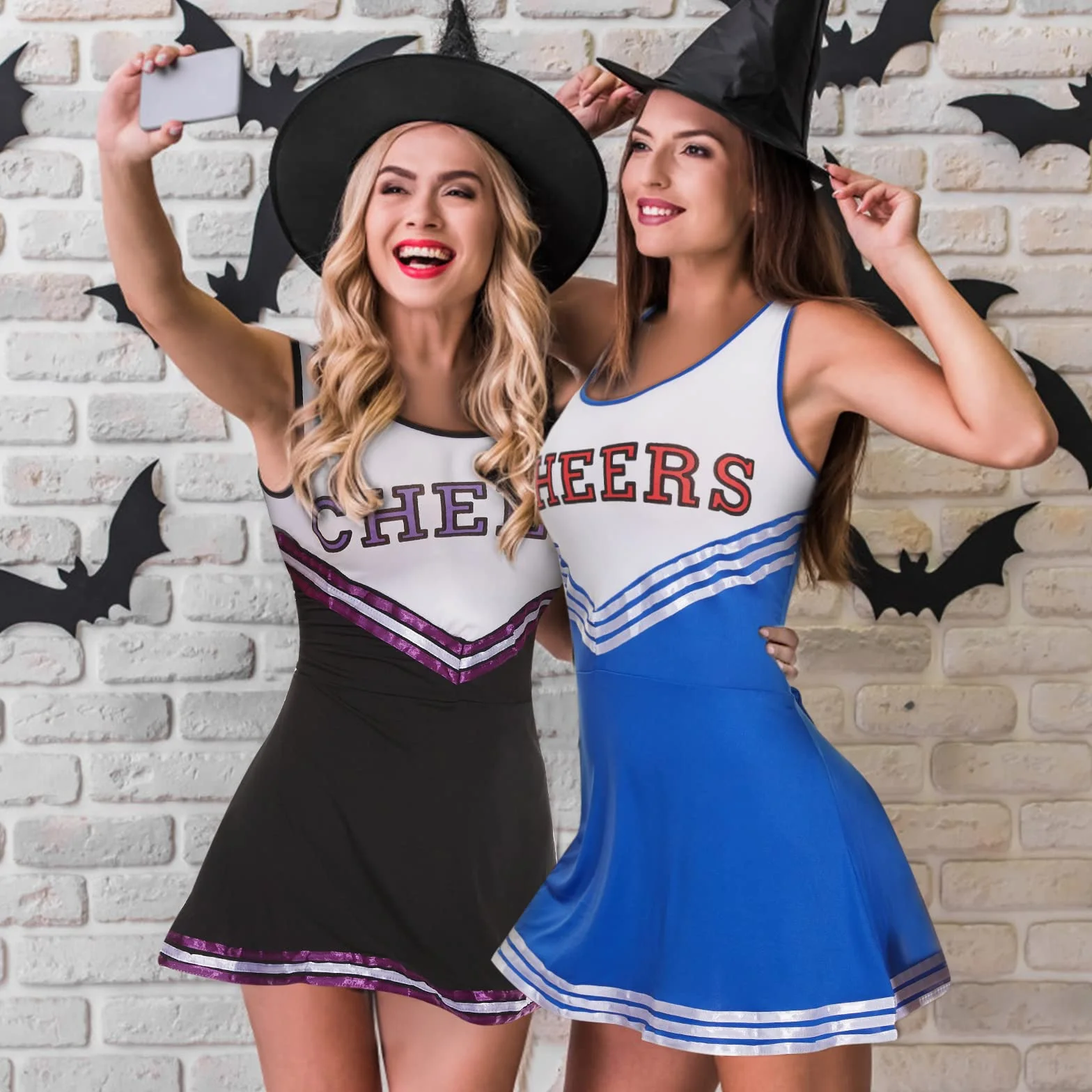 FORMIZON Costume Cheerleader Zombie Halloween Fille avec Pom Poms Faux Sang Adulte