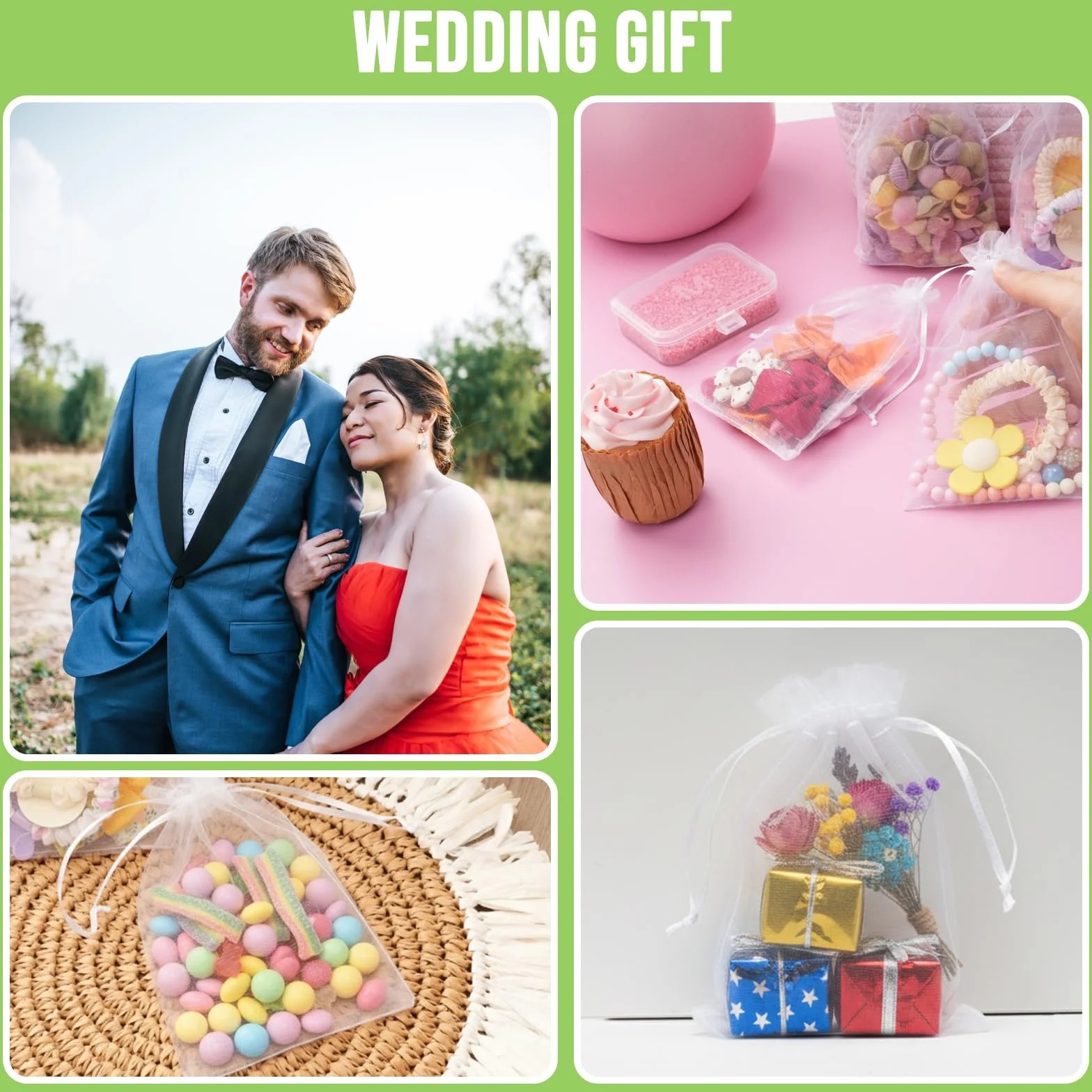 Sachet Organza 10x15 cm Blanc - Petits Sacs à Remplir avec Cordon pour Bijoux, Bonbons, Mariages