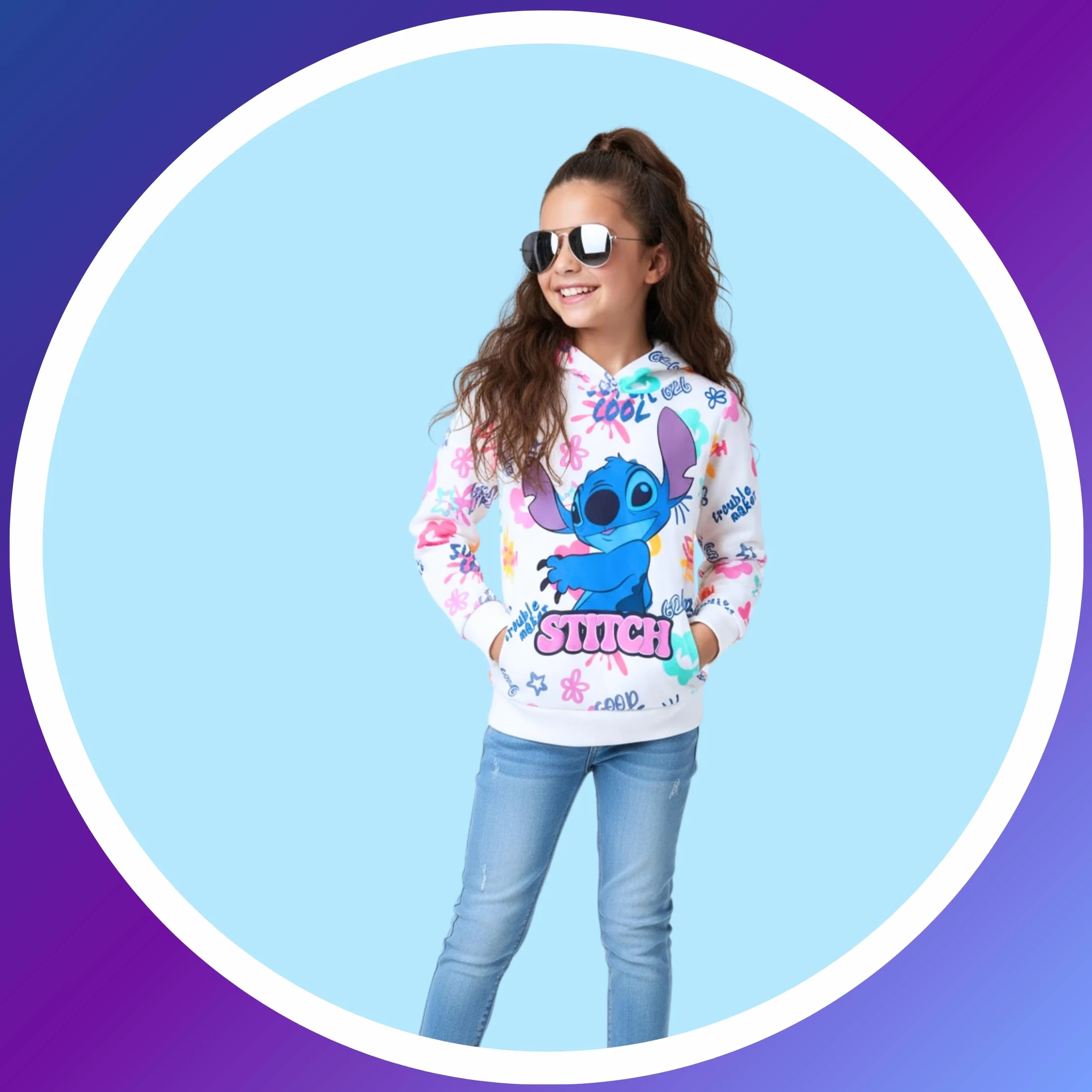 Disney Stitch Sweat à Capuche Fille Motif Pull Tailles 3-8 Ans