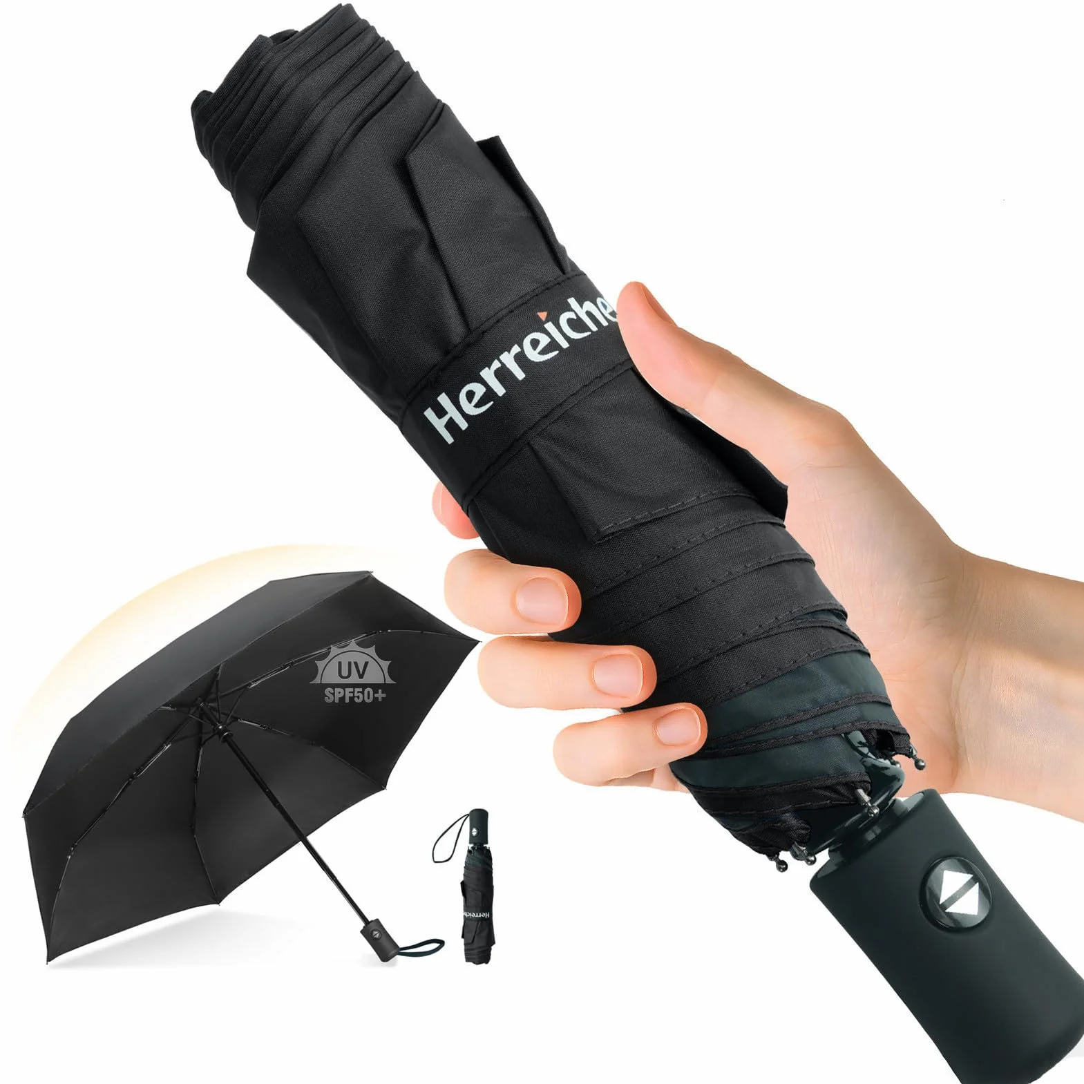Parapluie Automatique Compact Anti-UV UPF50+ Toit Noir 313g Plié 28cm 98cm Voyage