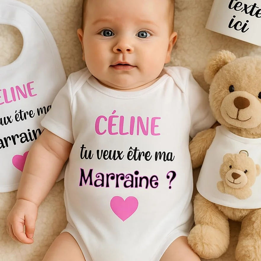 Tee-shirt enfant personnalisé Tu veux être ma Marraine Cadeau annonce marraine Rose ou bleu 3 mois à 4 ans