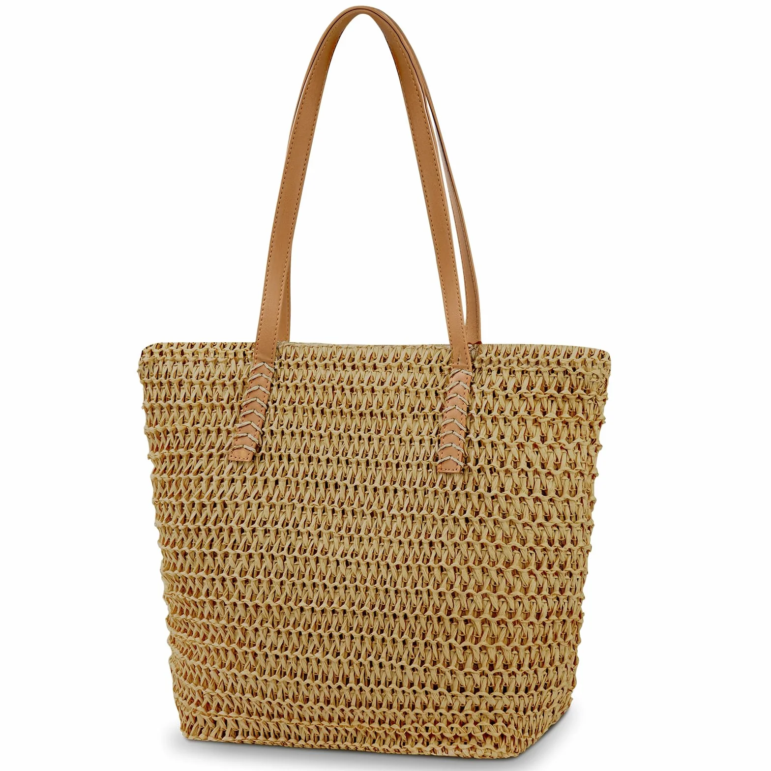 Sac à bandoulière en paille pour femme, grand sac de plage à fermeture éclair, fourre-tout bohème d'été