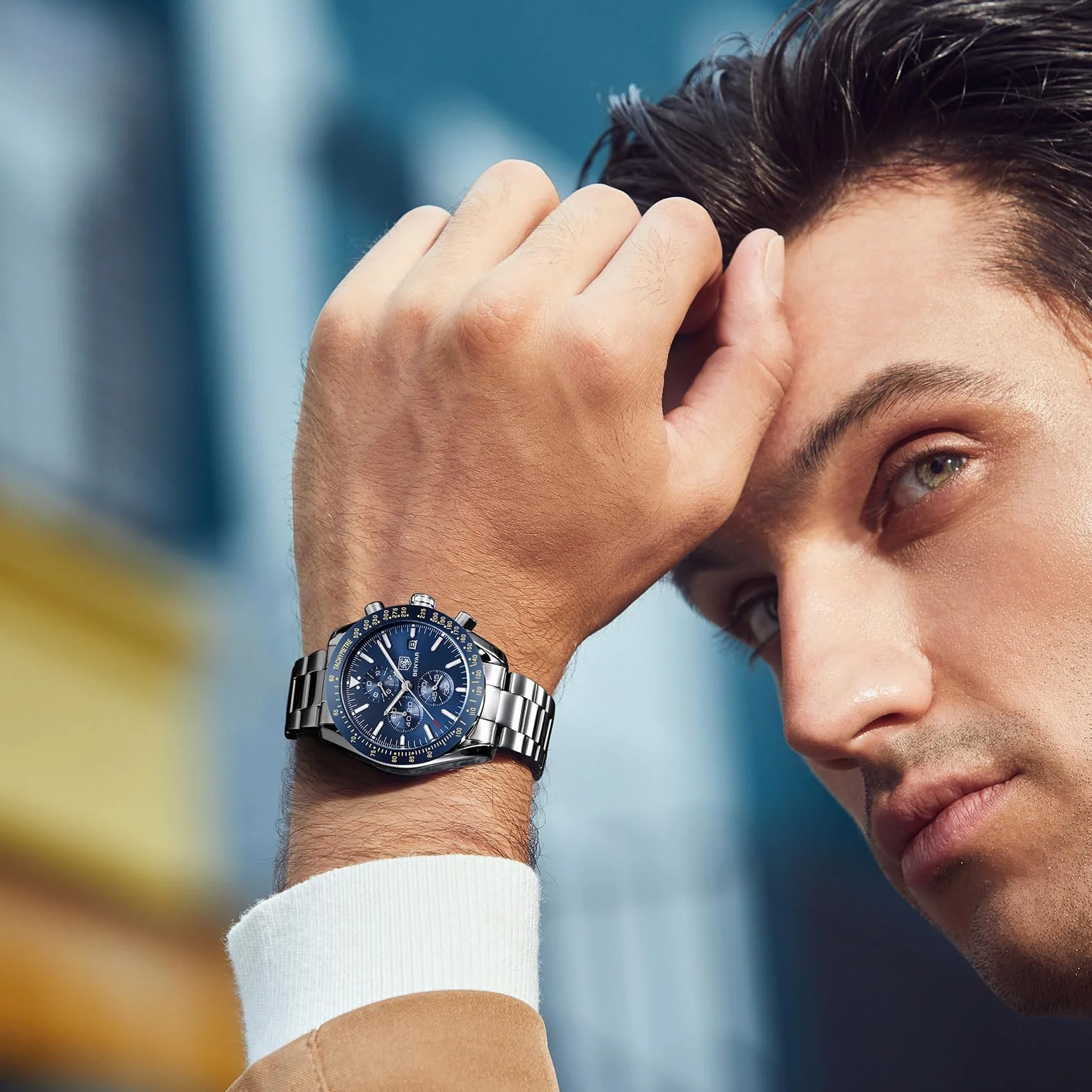 BENYAR Montre Homme Chronographe Analogique Quartz Etanche Date Grand Cadran Classique