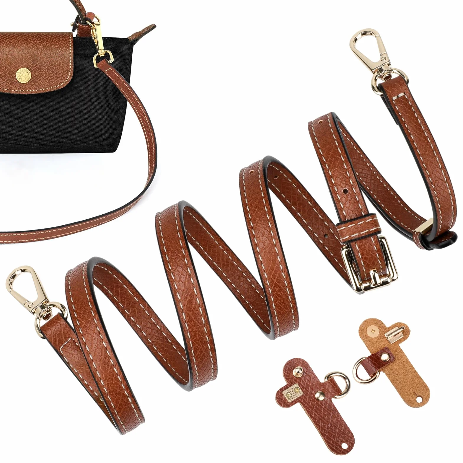 Bandoulière Longchamp Marron 12 mm 94-124 cm Sac Sangle avec Adaptateurs