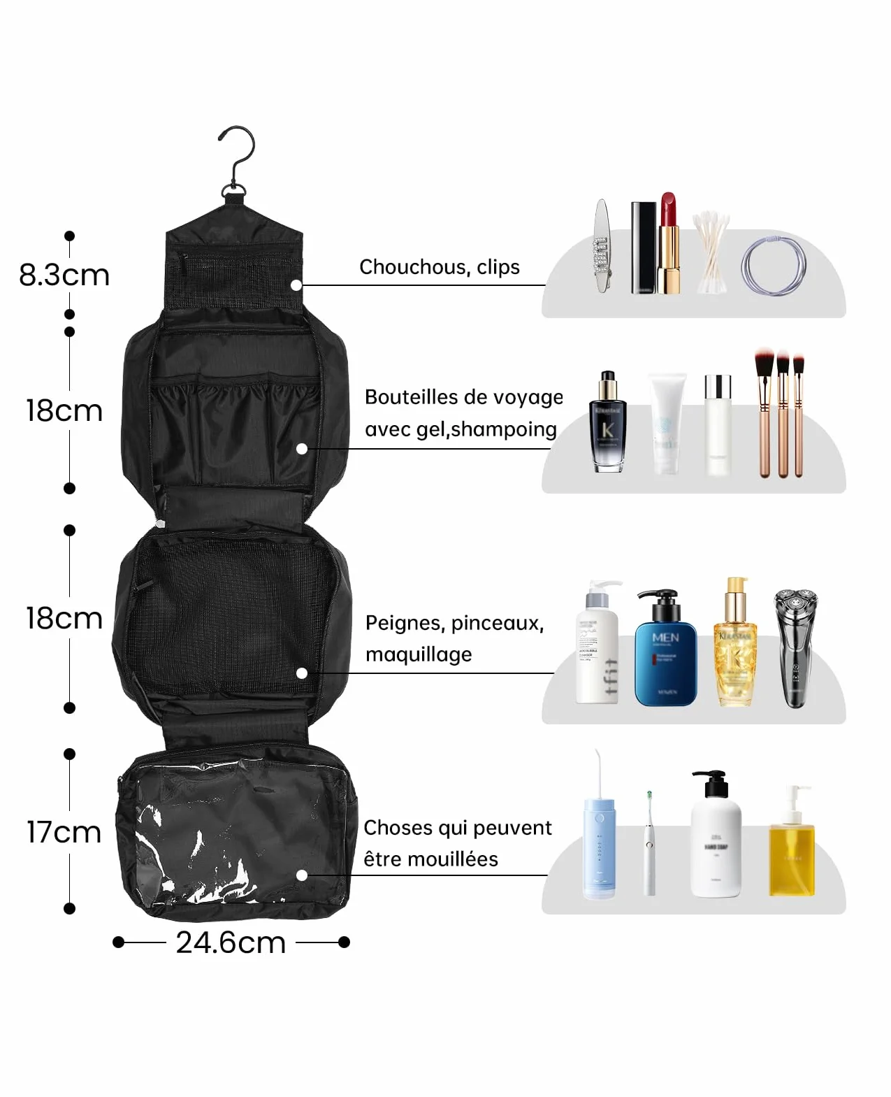 Trousse de Toilette à Suspendre Grande Sac de Voyage Étanche