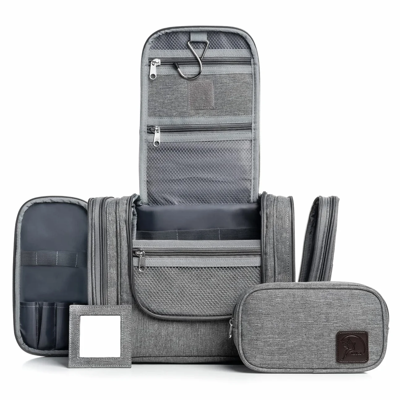 Obics® Trousse de Toilette Voyage 8L Gris Grand Sac à Cosmétiques avec Poignée de Suspension et Miroir 10 Compartiments