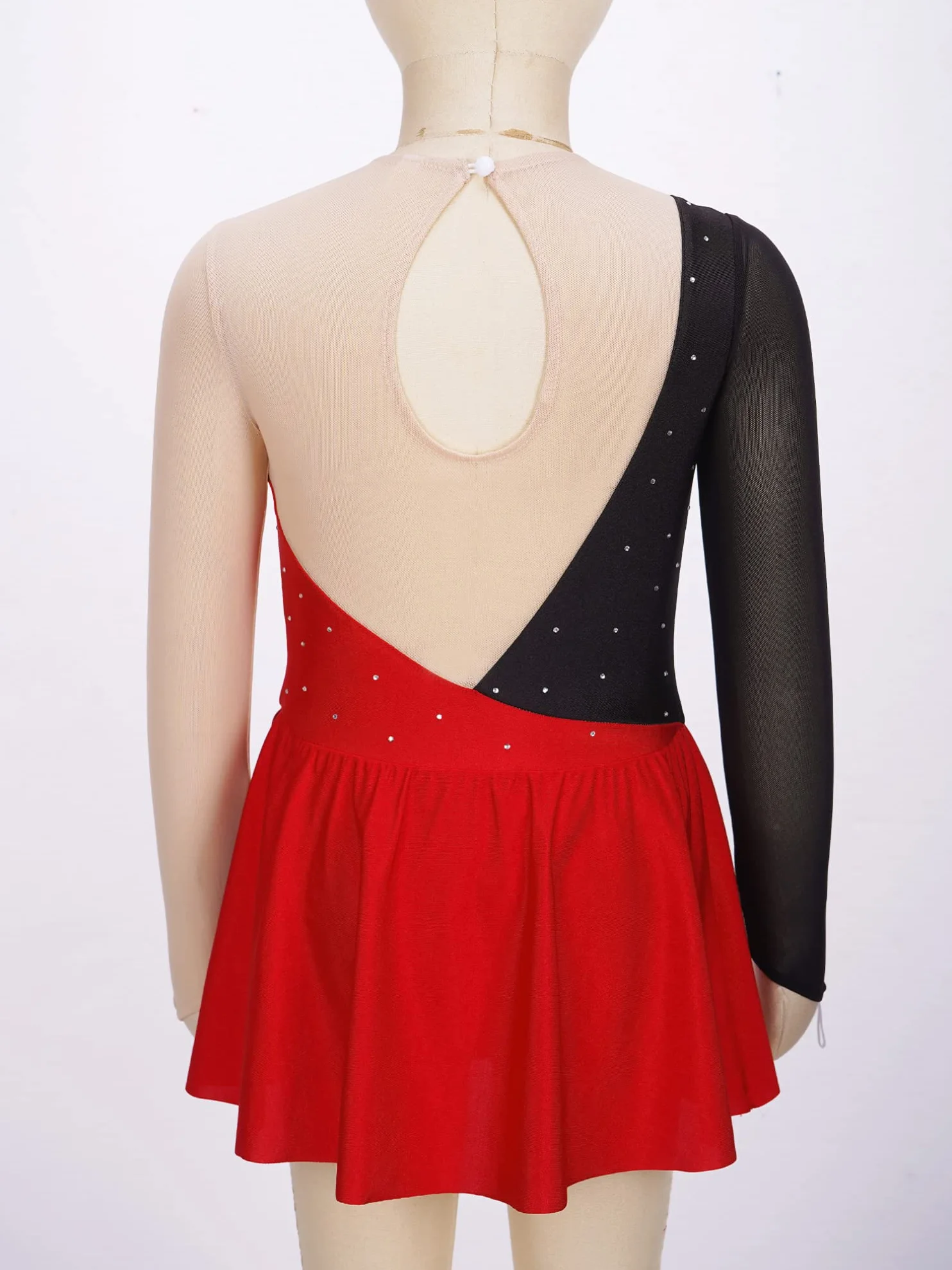 Robe Patinage Artistique Enfant Fille Manche Longue Strass Justaucorps Gymnastique Danse Costume 5-16 Ans