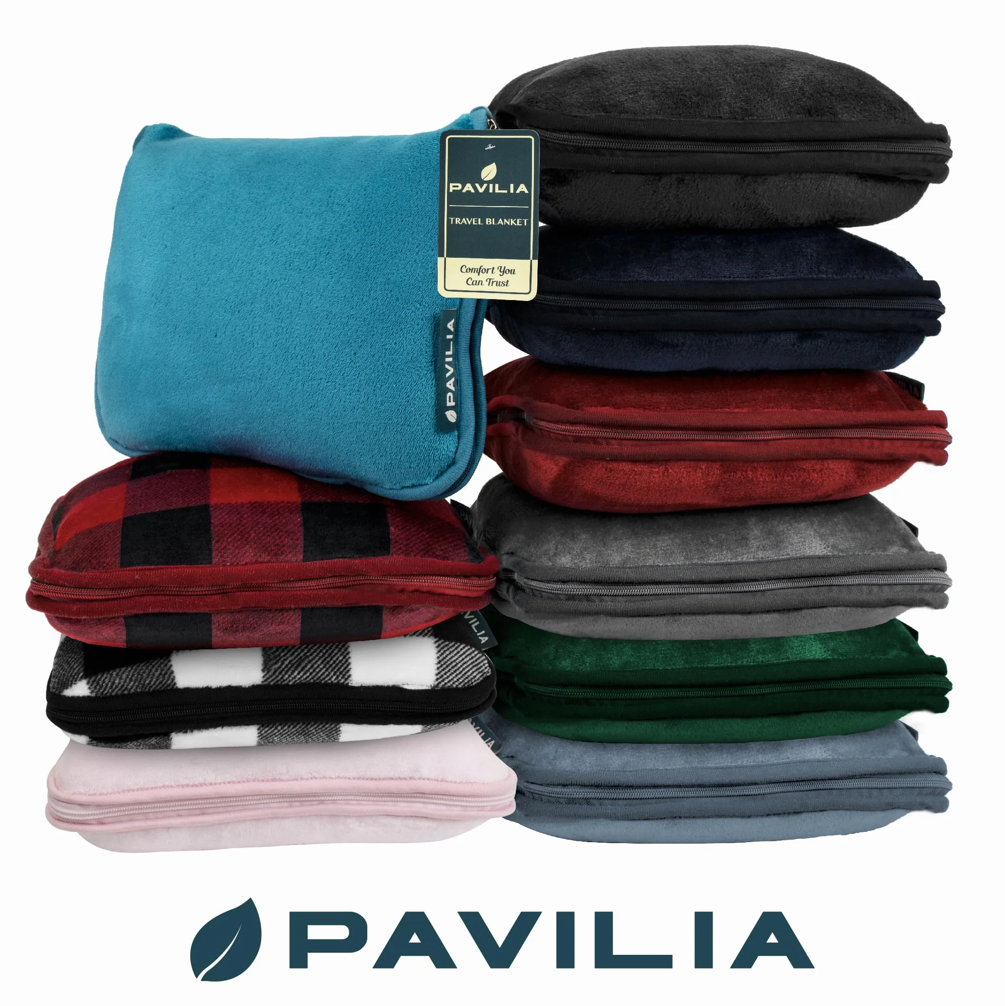 PAVILIA Travel Blanket Pillow 2-in-1 Combo Set, Compact Packable Plane Blanket, Flight Essentials Car Pillow, 60x43 Black