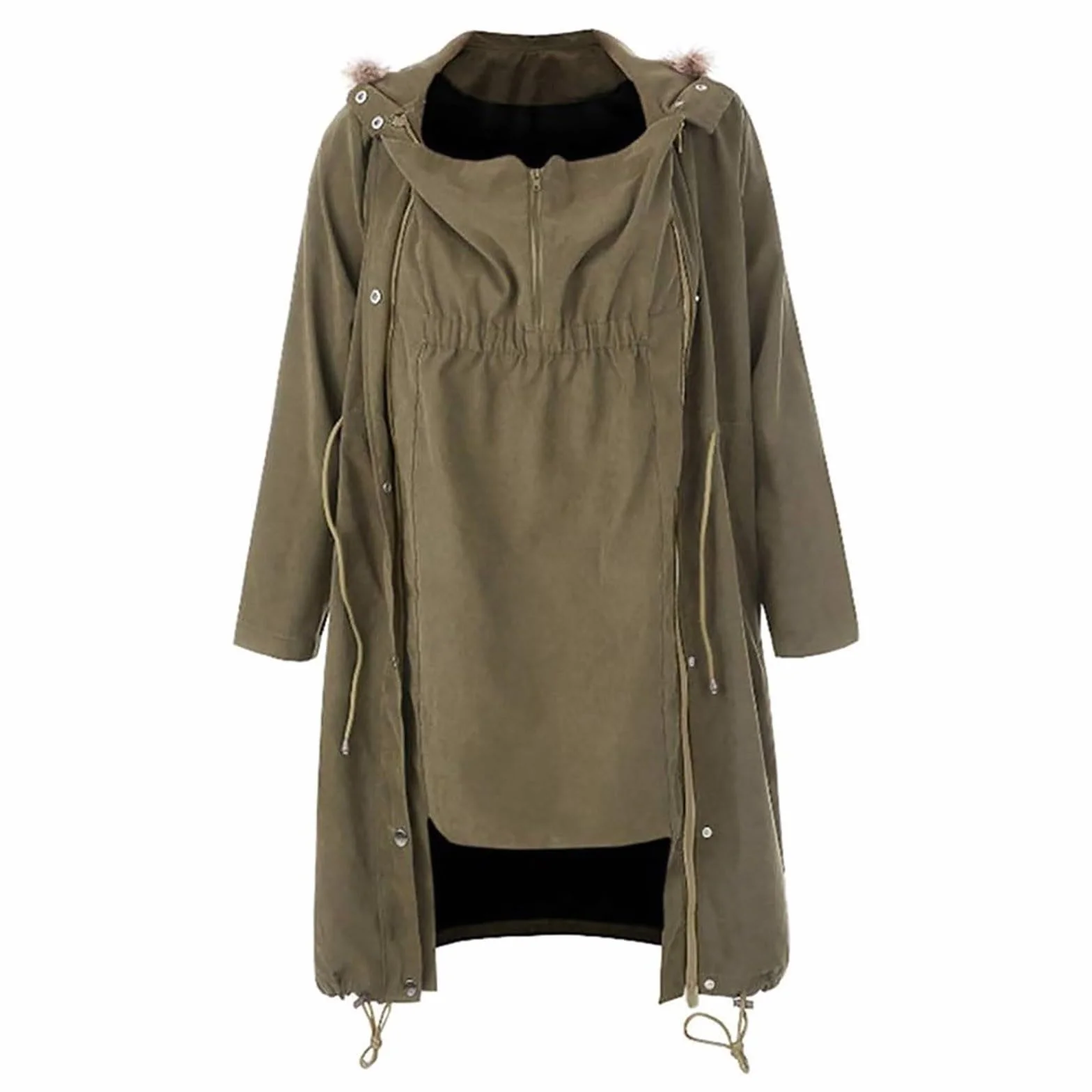 Manteau de portage hiver parka 3 en 1 chaude longueur genou col fourrure capuche coupe-vent pour maman et bébé L