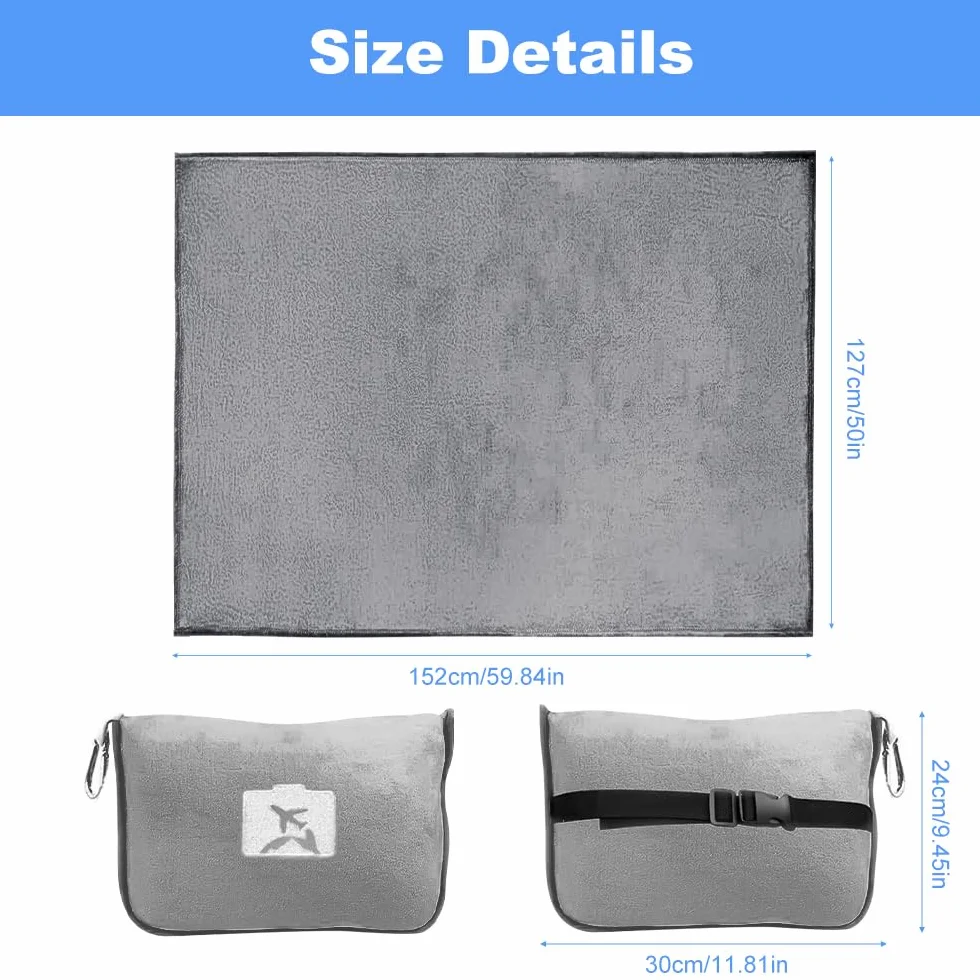 Couverture de Voyage 2 en 1 Coussin Transformable Doux et Chaud Gris