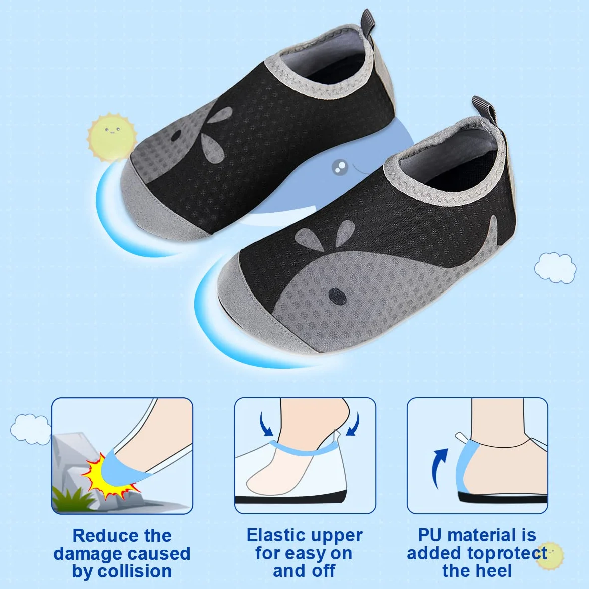 WateLves Enfant Chaussures Aquatiques Fille Garçon Chaussons de Plongée Antidérapant Pieds Nus d'eau