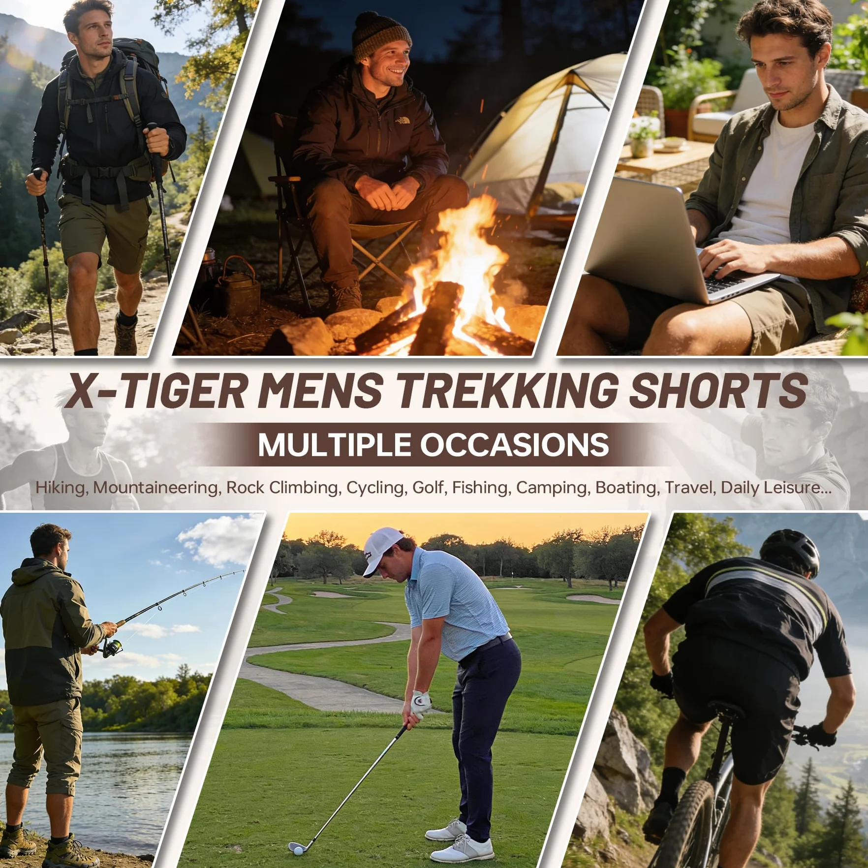 X-TIGER Short Cargo Homme Tactique 5 Poches Séchage Rapide Respirant Imperméable Stretch Trekking Camping