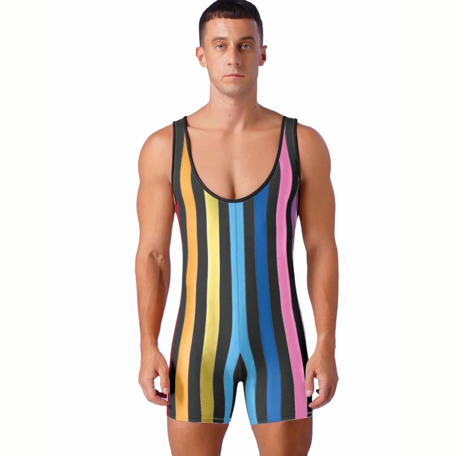 Justaucorps de Lutte Extensible Sport Fitness Gym Body sans Manche Combinaison de Sport Yoga Maillot de Bain