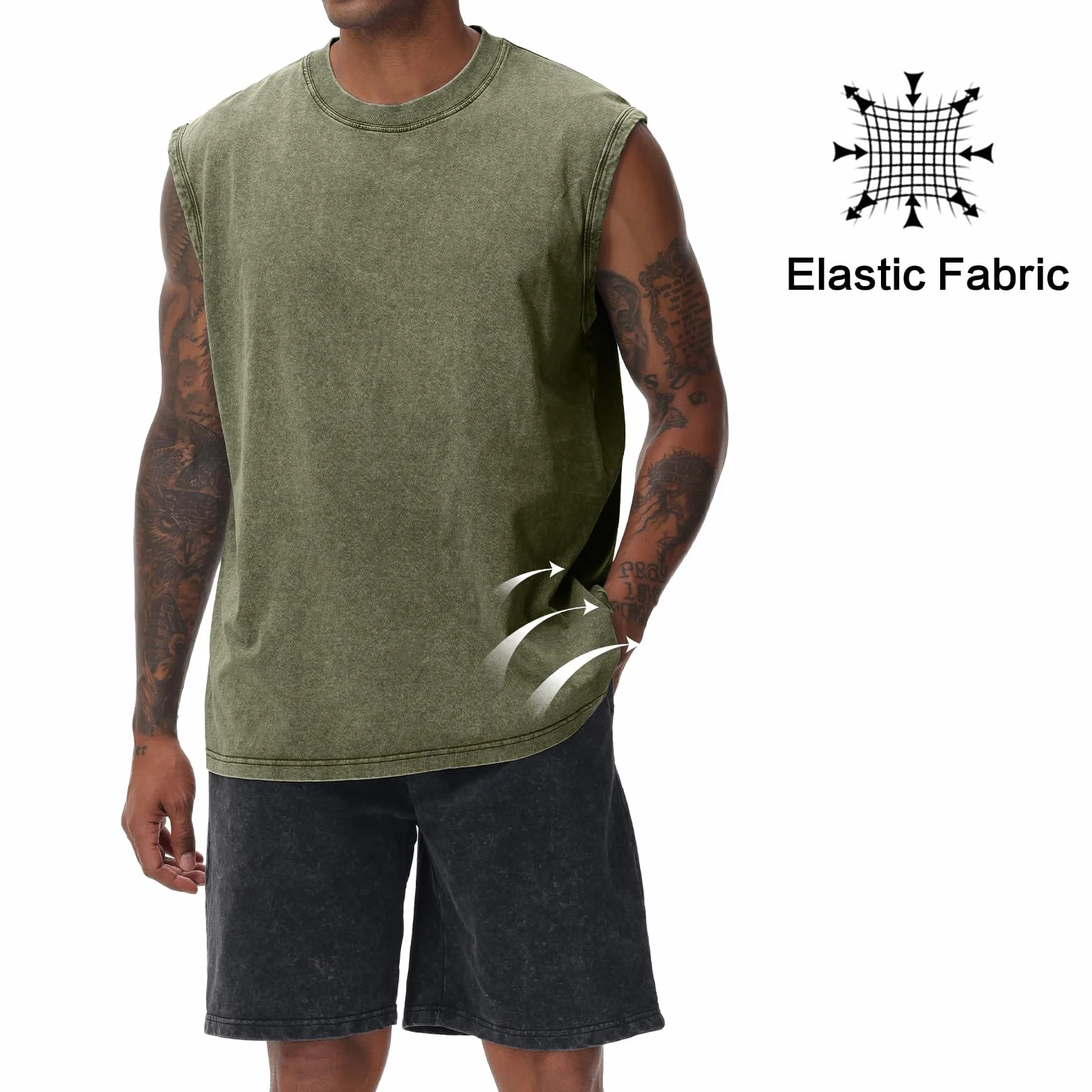 T-shirt sans manches homme coton délavé fitness gym été