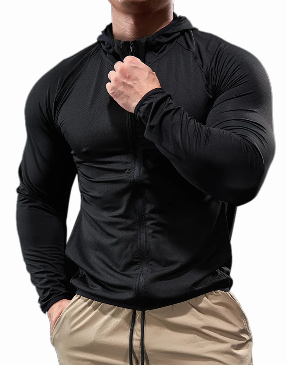 Sweat à Capuche Zip Homme Veste Fitness Course à Pied Manches Longues Léger