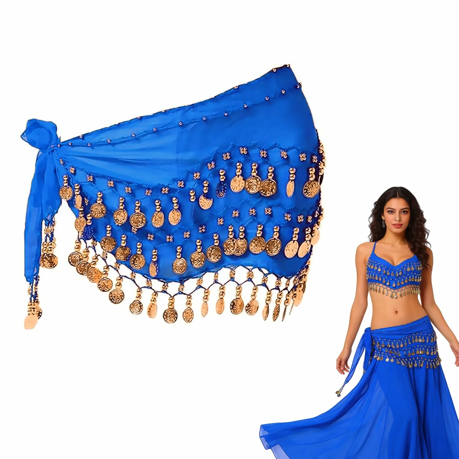 Ceinture Danse Orientale Femme Écharpe Hanche Danse Ventre Foulard 90 Pièces Or Costume Accessoires Mousseline 140 cm