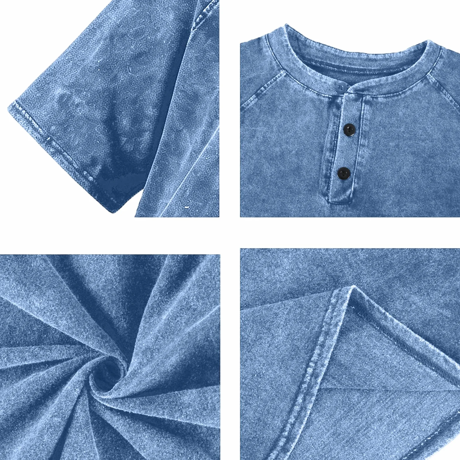Henley T-Shirt Homme Coupe Ajustée Manches Courtes Vintage Distressed Oversize
