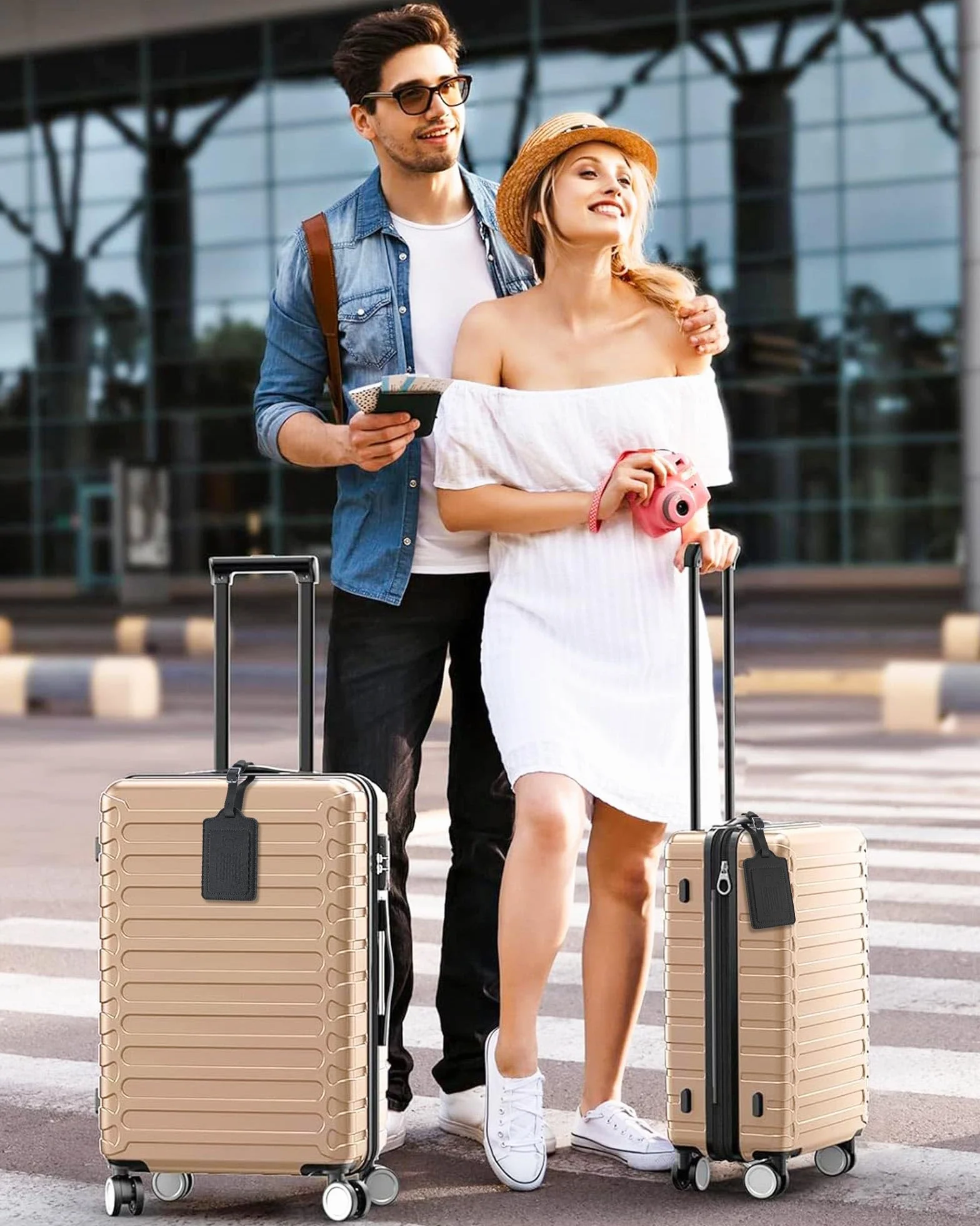 Teskyer 2 Pièces Etiquette Valise Cuir PU Noir Protection Vie Privée Voyage Avion