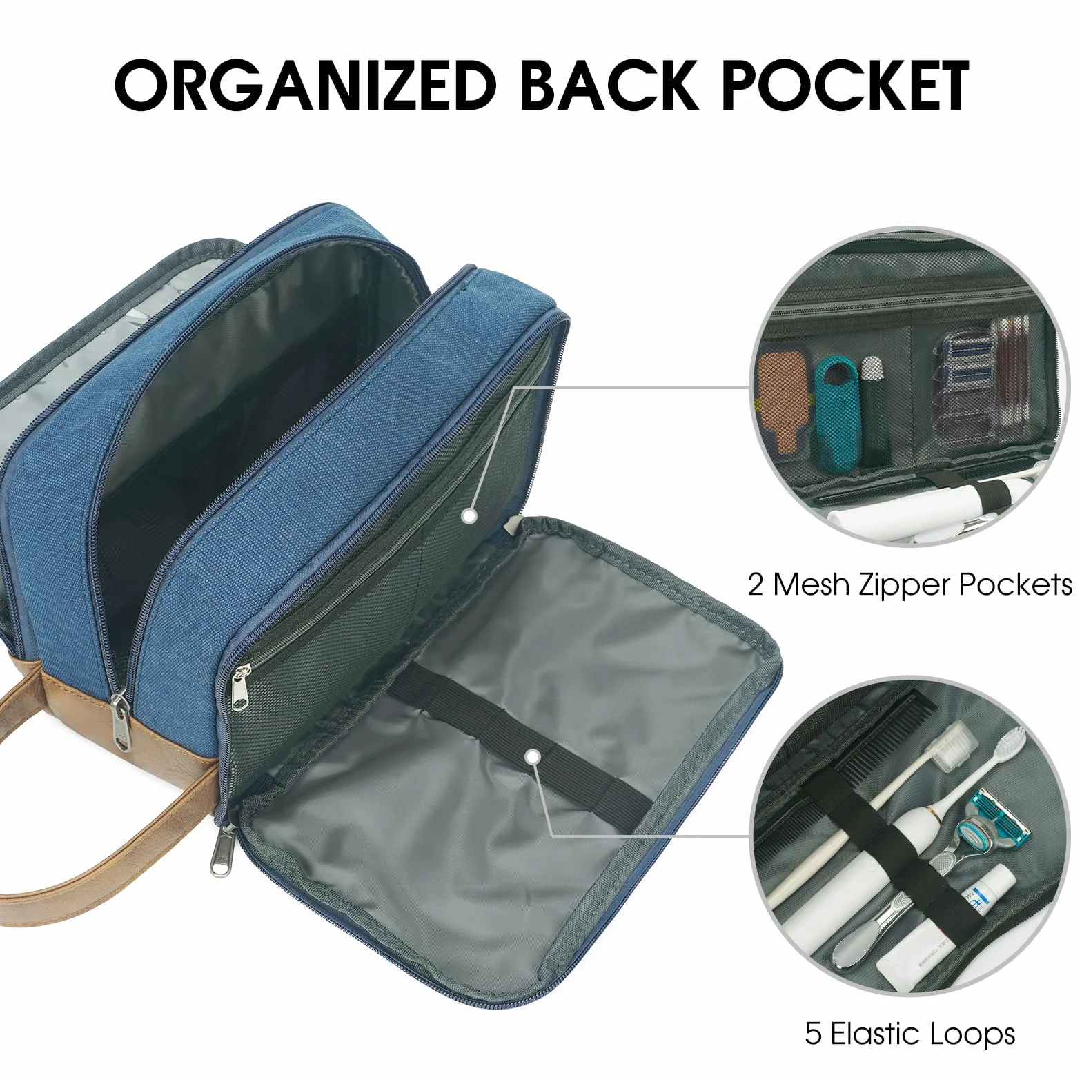WANDF Trousse de Toilette de Voyage pour Hommes Suspendue Organisateur Toile en Toile Résistant à l'eau Bleu