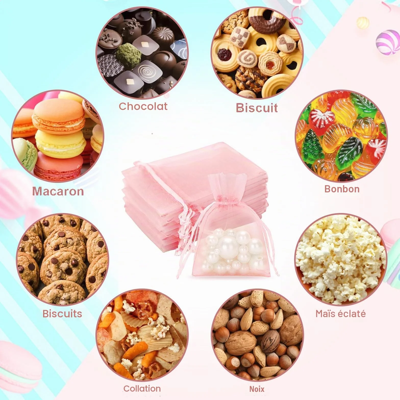 Sachet Organza 50PCS Pochette Cadeau 7x9 cm Sac à Bijoux Lavande Mariage