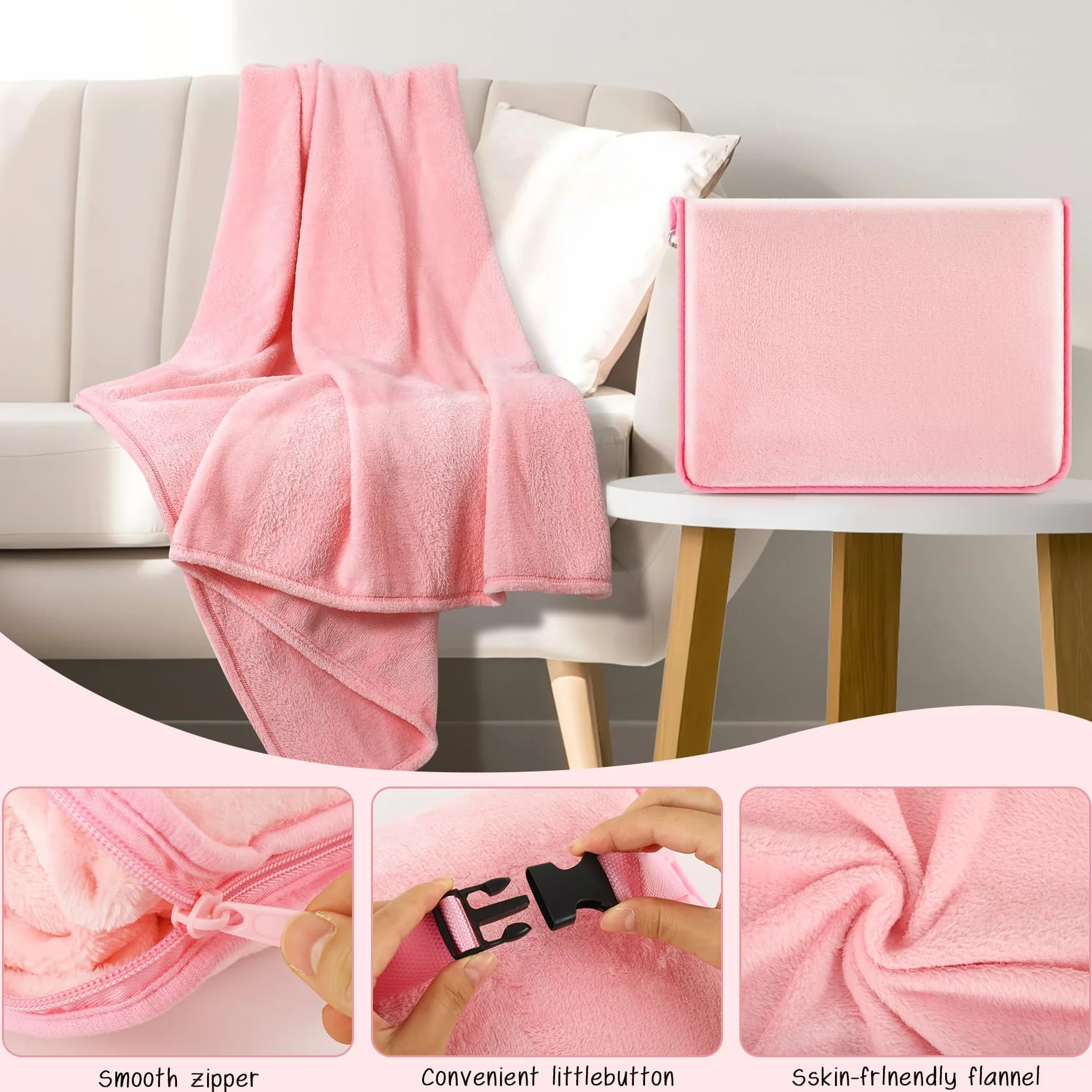 Couverture de Voyage Avion 2 en 1 Pliable pour Adultes et Enfants avec Étui Compacte