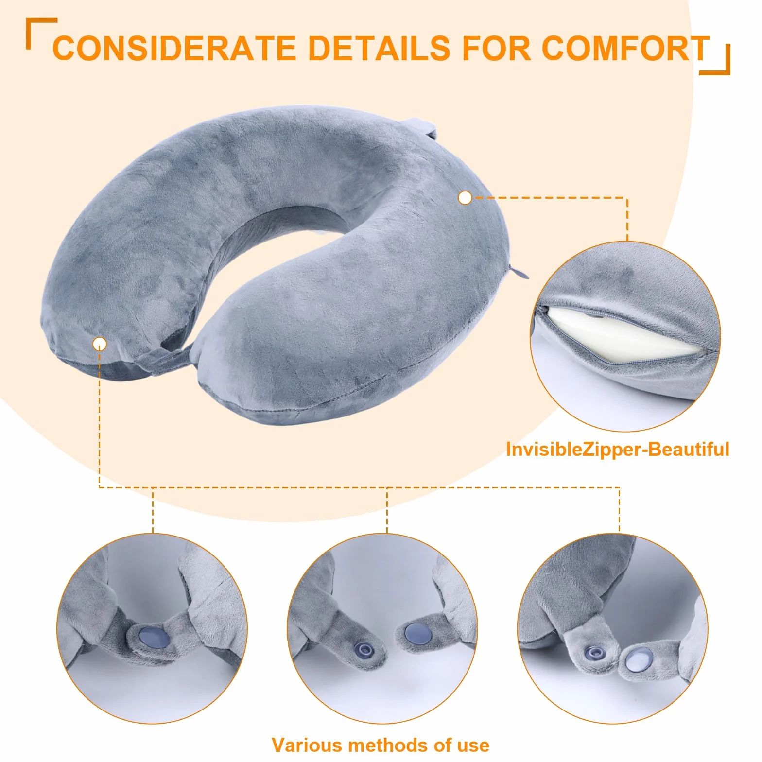 Oreiller de voyage mousse à mémoire de forme en forme de U appuie-tête cervical portable avion voiture