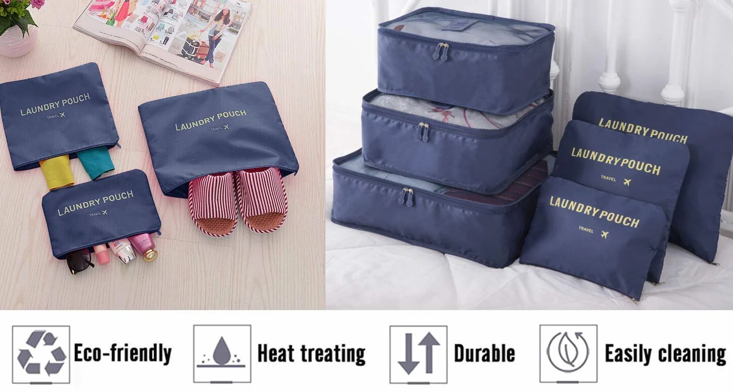 Vicloon Lot de 8 Organiseurs de Bagage Sacs de Voyage Cubes Étanches Différentes Tailles Bleu foncé