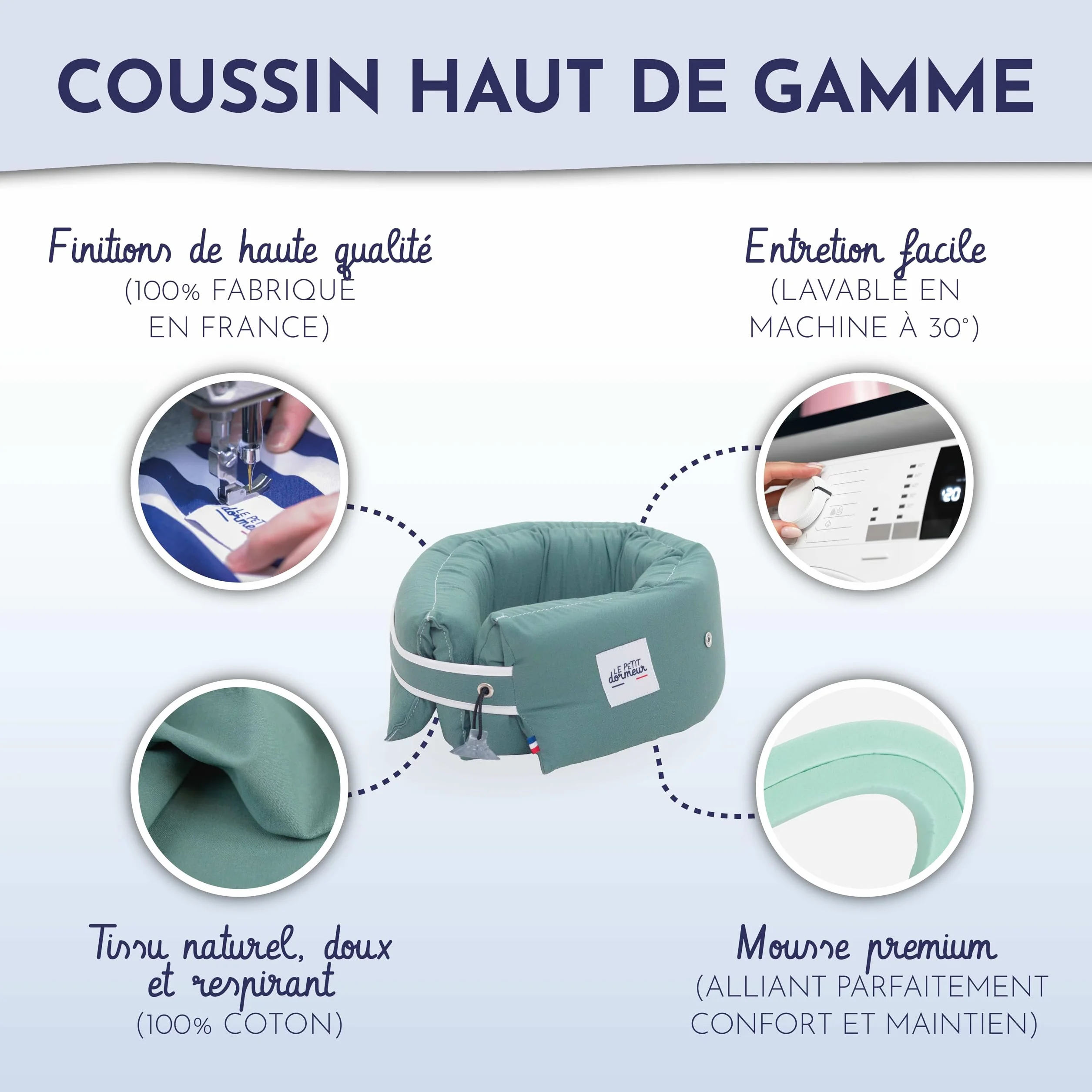 Coussin de Voyage 3 en 1 Ergonomique - Oreiller Avion Ultra Confort - Fabriqué en France - Lavable en Machine