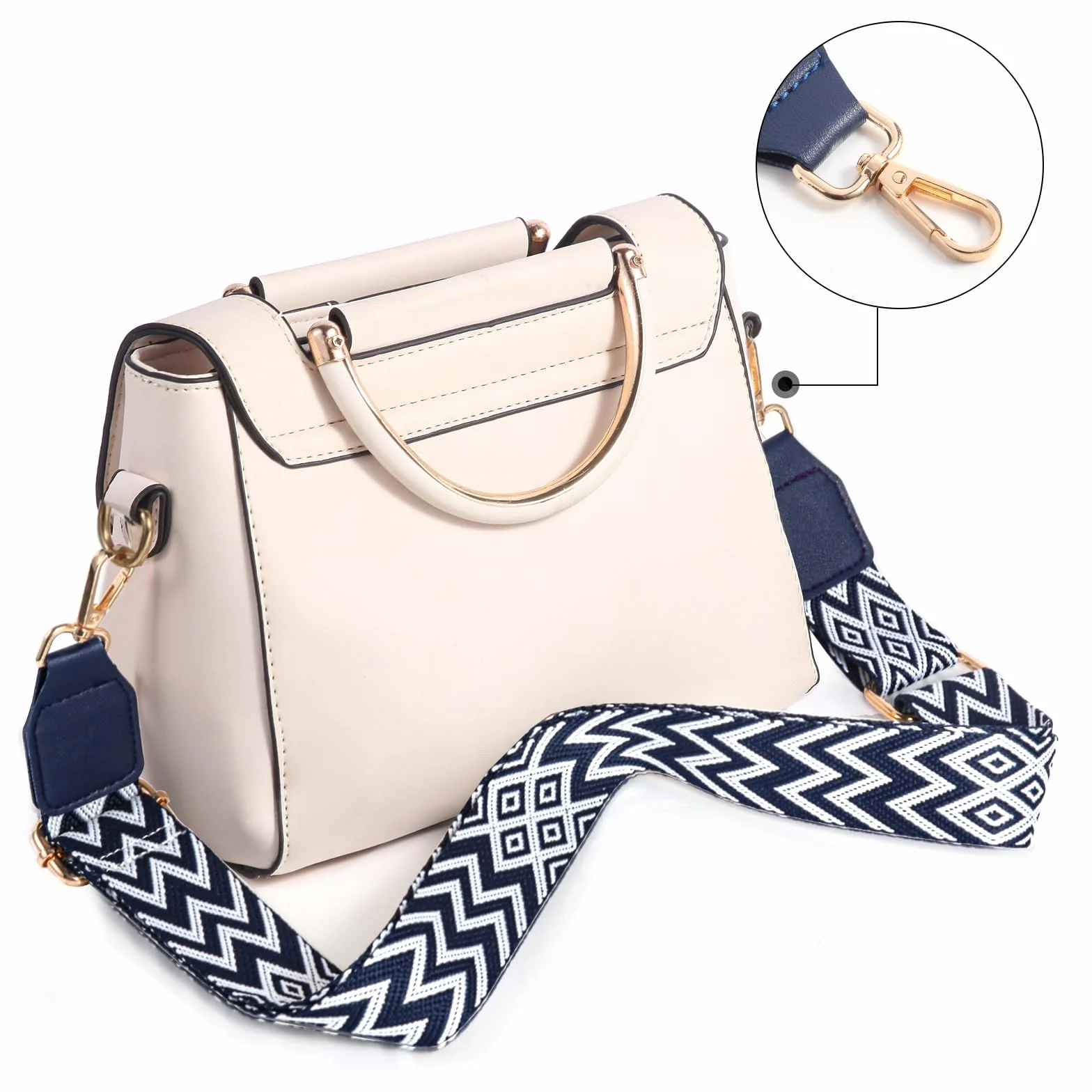 Bandoulière pour Sac à Main 3,8cm Large - Lanière pour Sac Banane, Sacoche Femme, Sac Marin - Blanc Bleu
