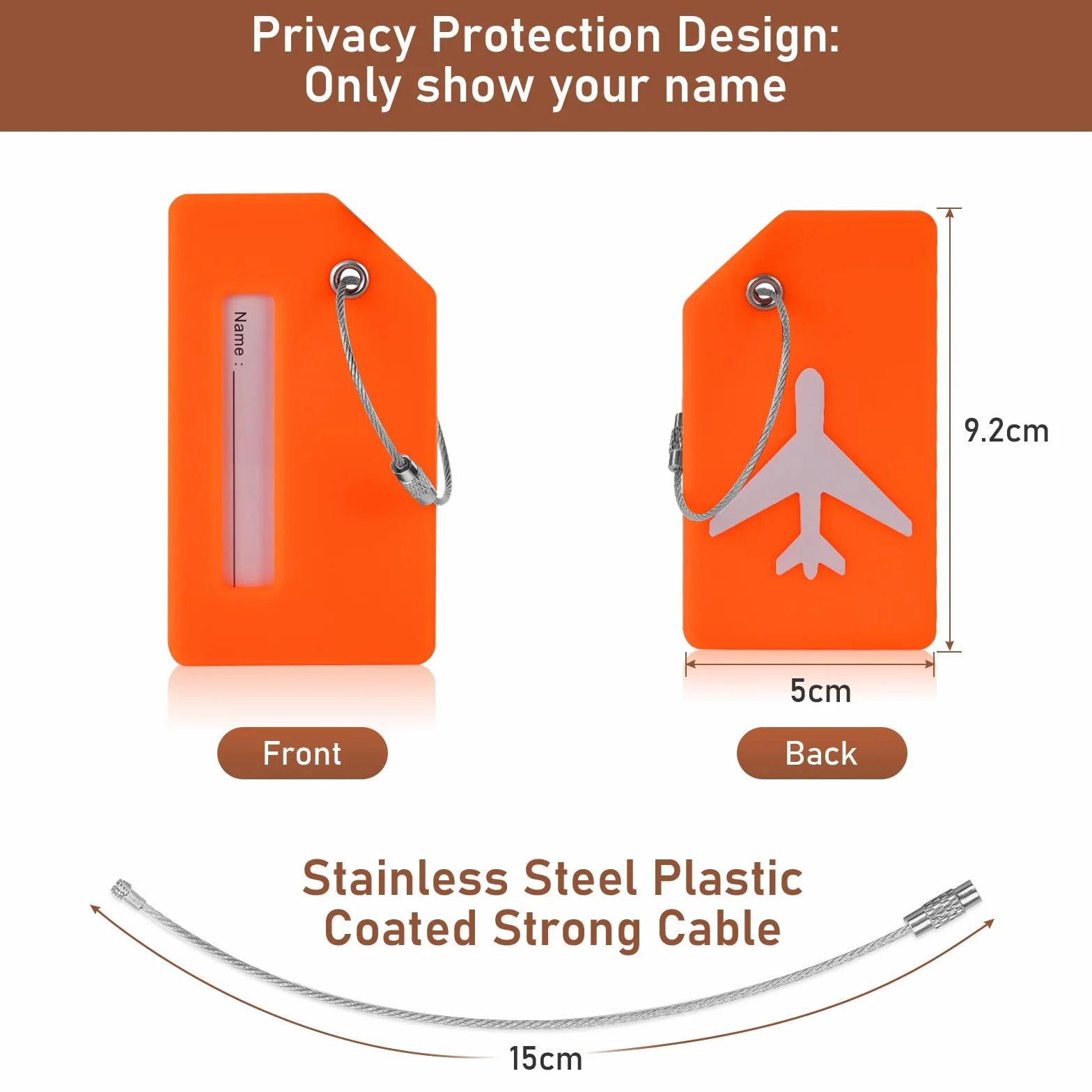 Flintronic Lot de 2 Étiquettes de Bagage en Silicone avec Carte d'Identité, Cordes en Acier Inoxydable