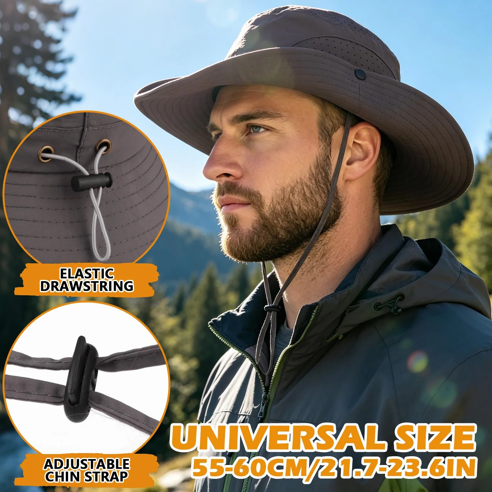 Bucket Hat UPF 50+ Imperméable Léger Large Bord Chapeau de Soleil Respirant Séchage Rapide