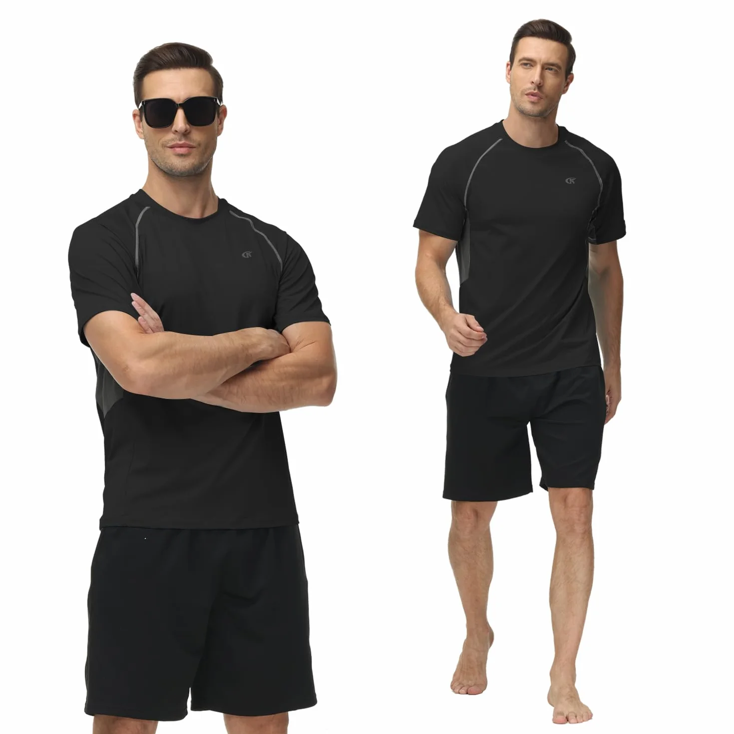 Huayuzh Men's UPF 50+ Rash Guard Short Sleeve Swim Shirt Quick Dry Surfing Beach Top