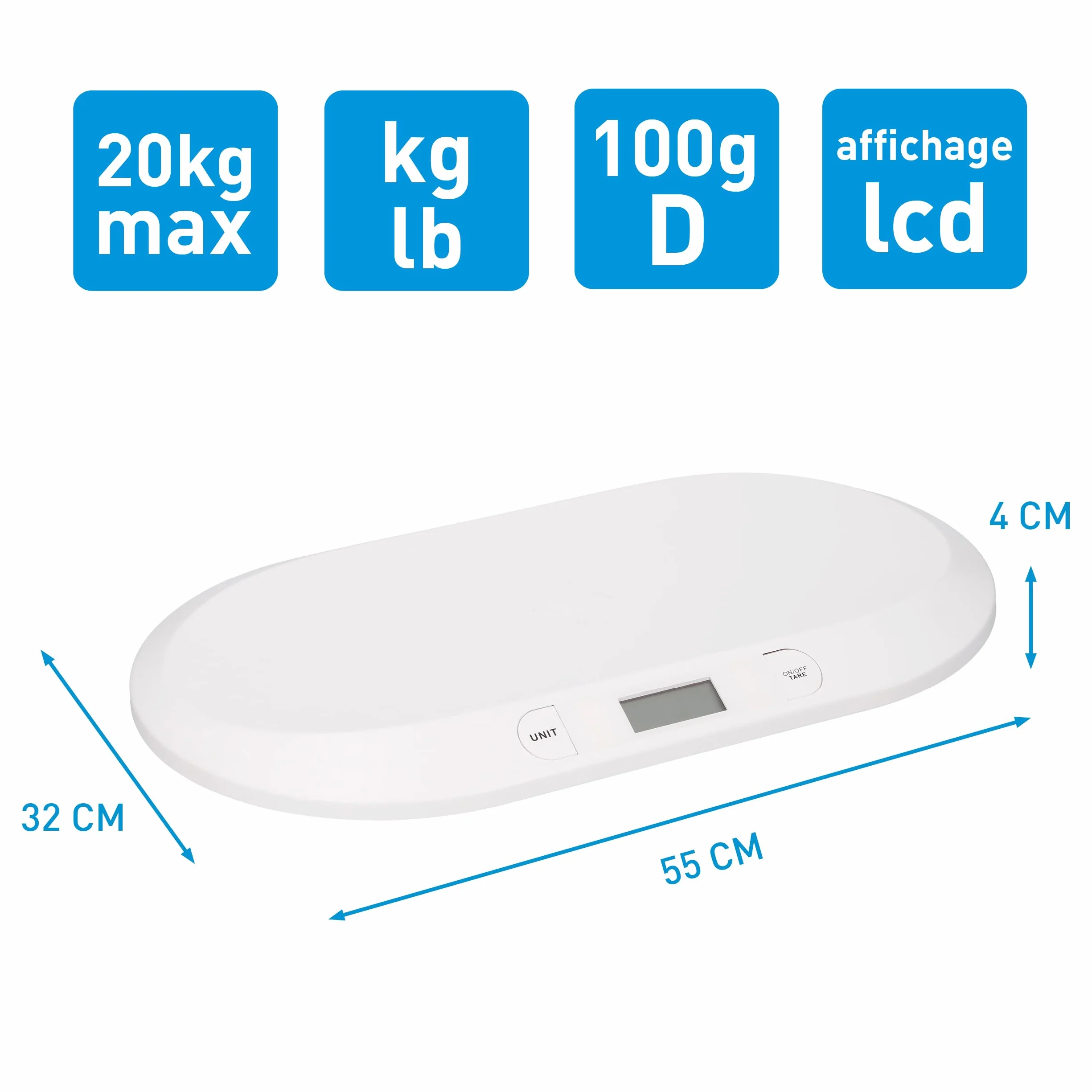 Grundig Balance Bébé Pèse Bébé Digital 20kg Écran LCD Fonction Tare Balance Nouveau-Né