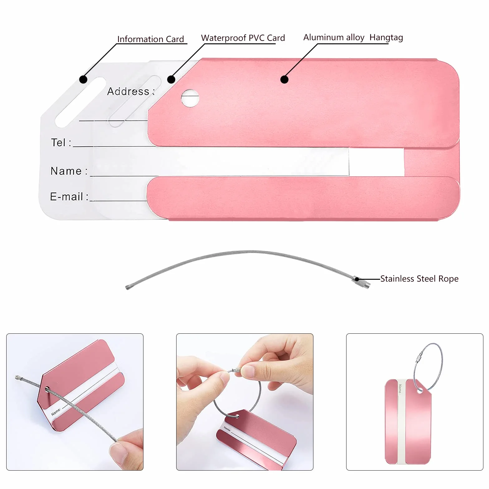 Étiquettes de Bagage en Aluminium Lot de 10 pour Valises - Luggage Tag Métal avec Porte-Nom