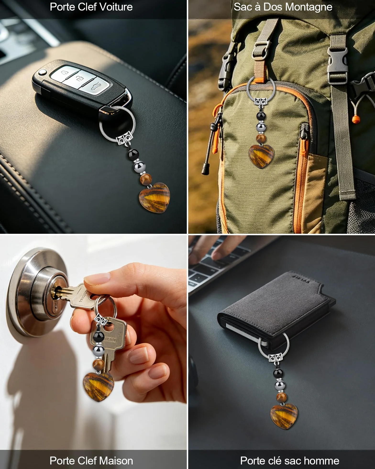 Seyaa Porte Clef Coeur en Oeil de Tigre Cadeau Homme Papa