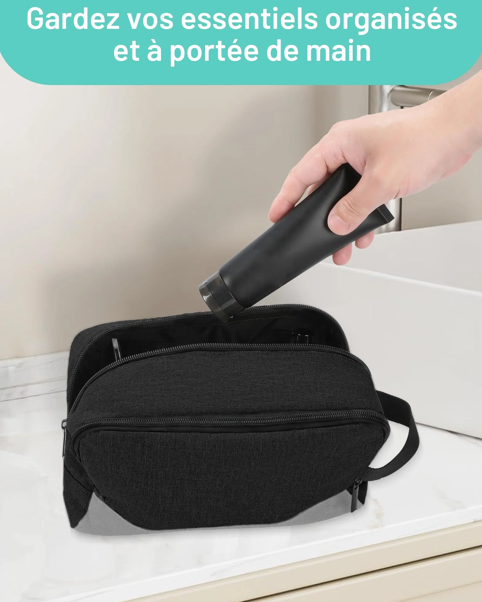 Elviros Trousse de Toilette de Voyage pour Hommes Suspendue Noir