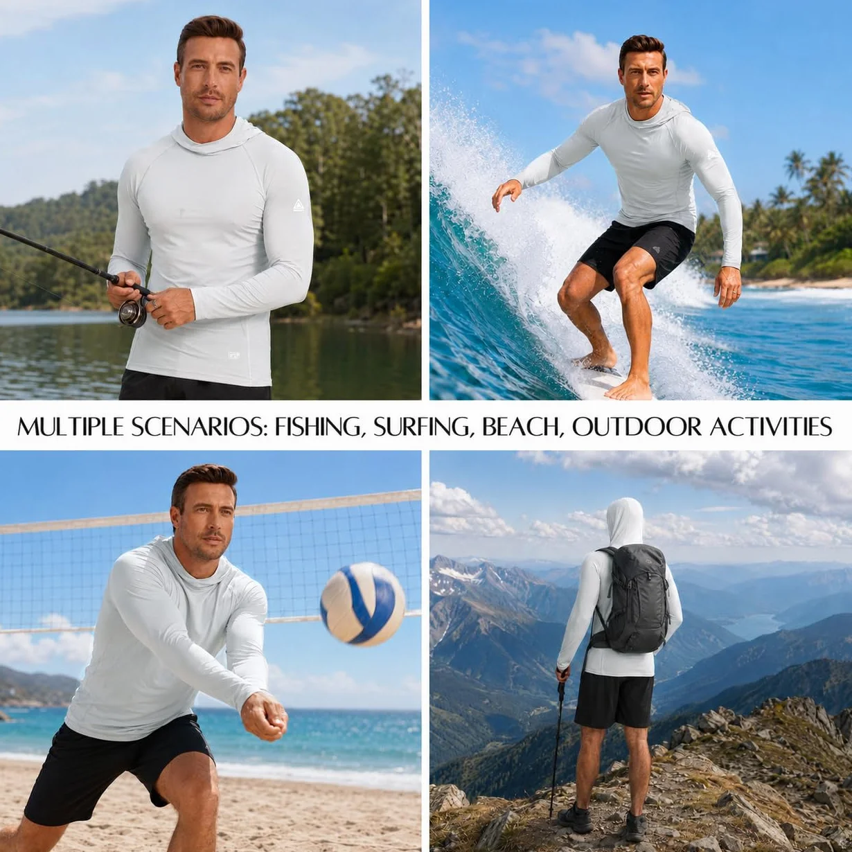 AMZSPORT Sweat à Capuche Homme UPF 50+ Protection Solaire Anti-UV Rashguard Manches Longues Pêche Plein Air