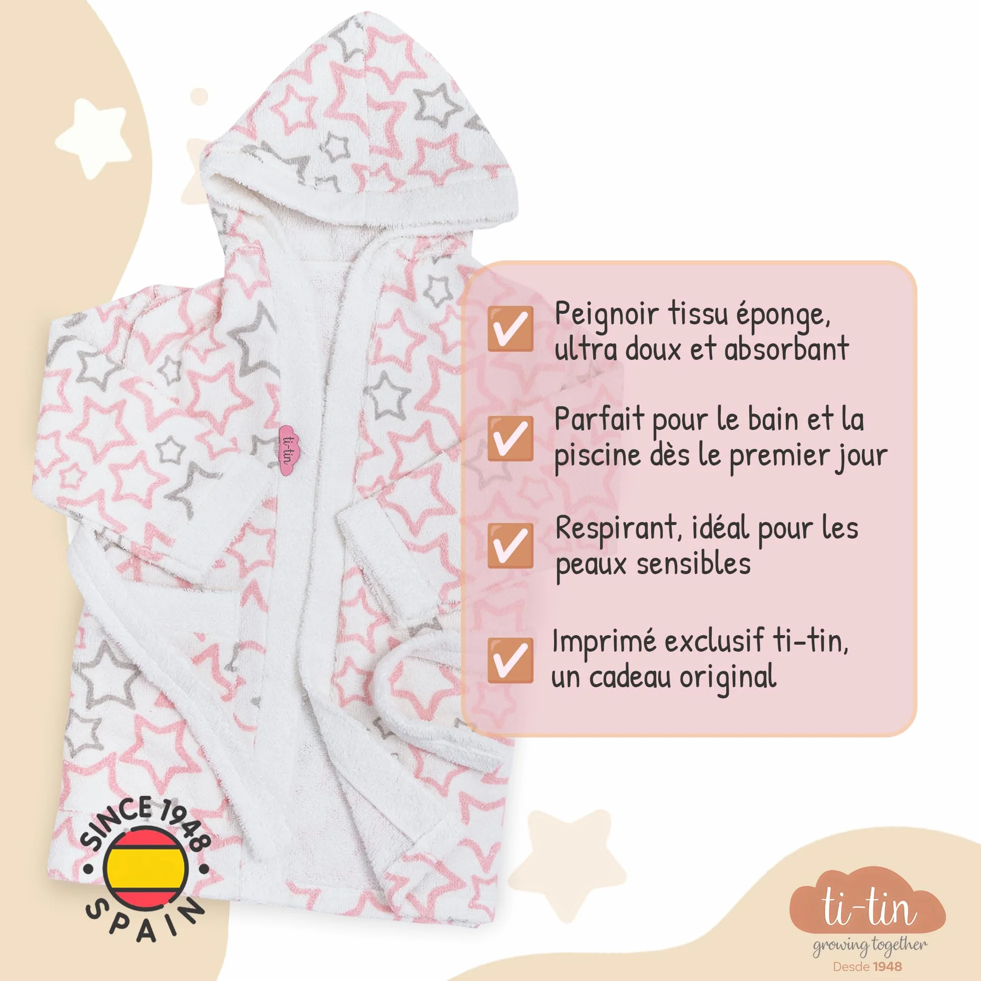 Peignoir de Bain Enfant Coton Éponge Absorbant avec Capuche