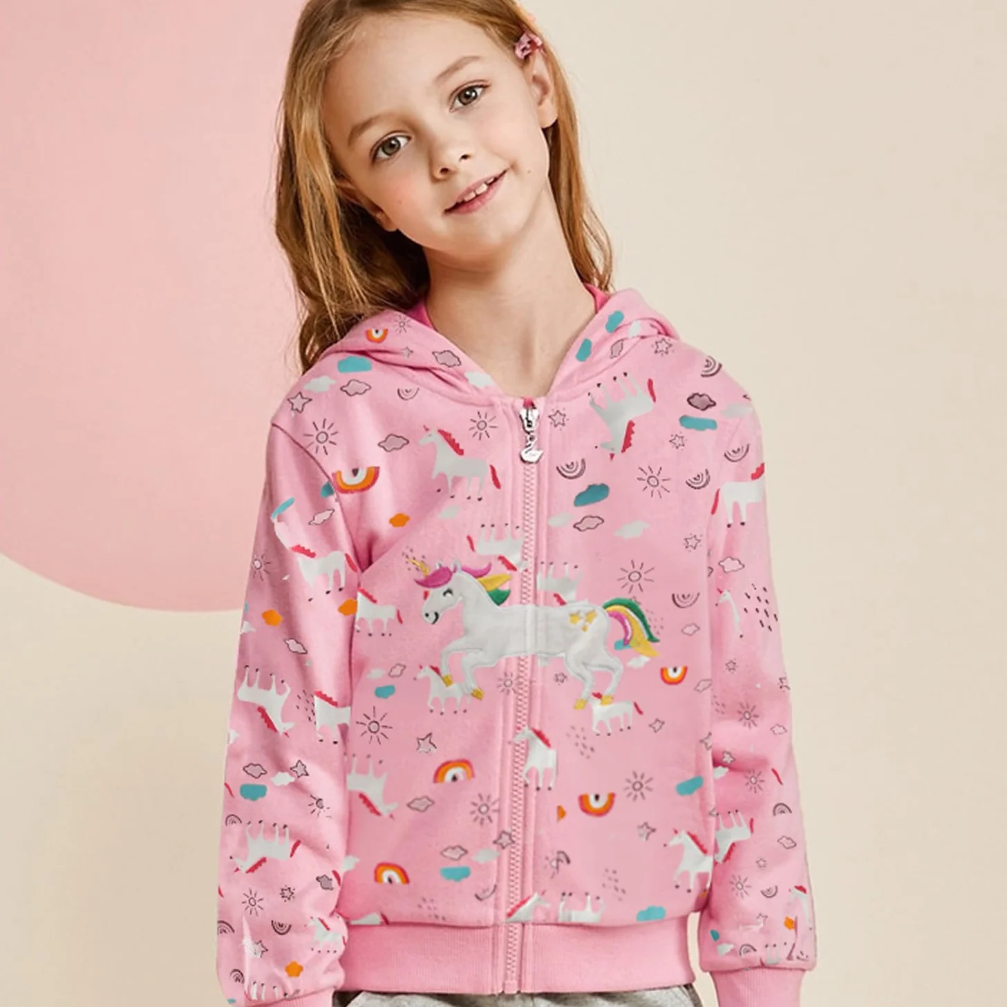 EULLA Sweat à capuche zippé enfant fille - Veste coton manches longues Licorne 92-122