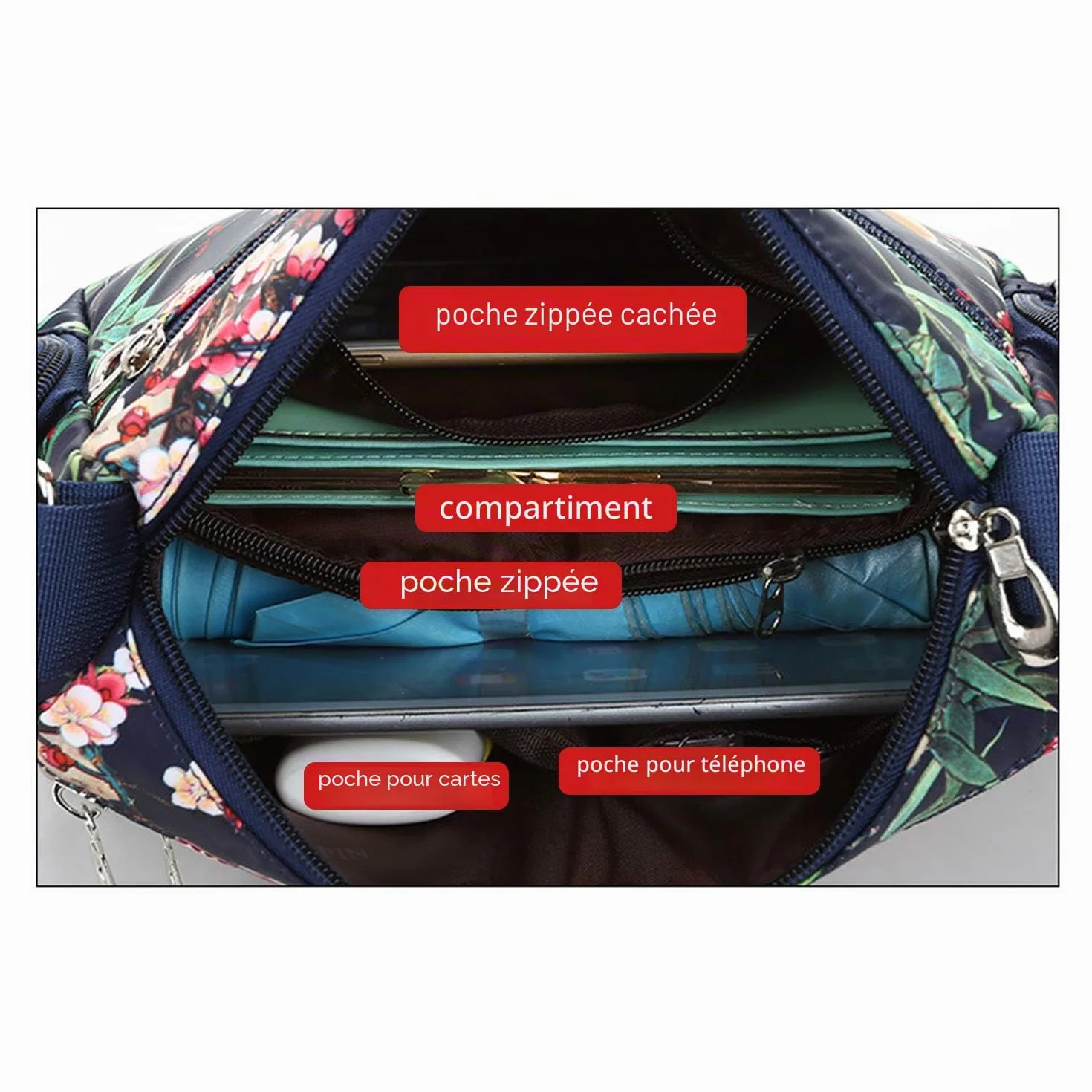 NOTAG Sac Bandoulière Femme Léger Multi-Poches Imperméable Nylon Voyage