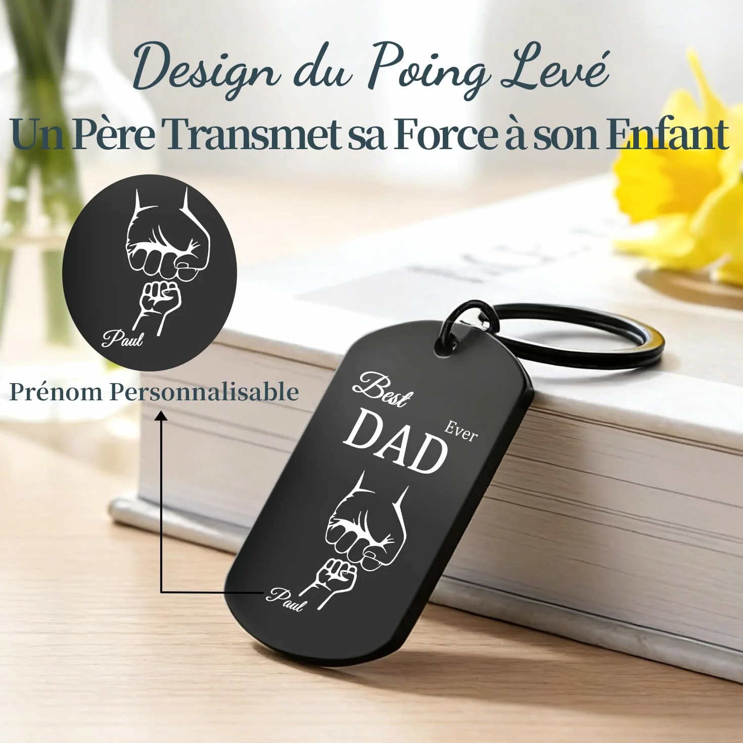 Porte-Clés Personnalisable Photo Nom Cadeau Fête des Pères Homme Papy