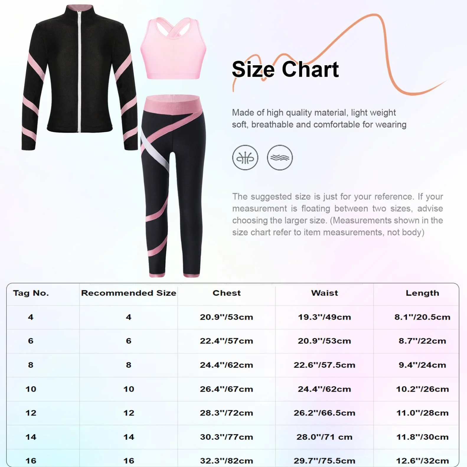 YiZYiF 3pcs Tenues Patinage Artistique Survêtement Sport Manches Longues Veste Col Haut Débardeur Pantalon Justaucorps Gymnastique Fille 5-16 Ans