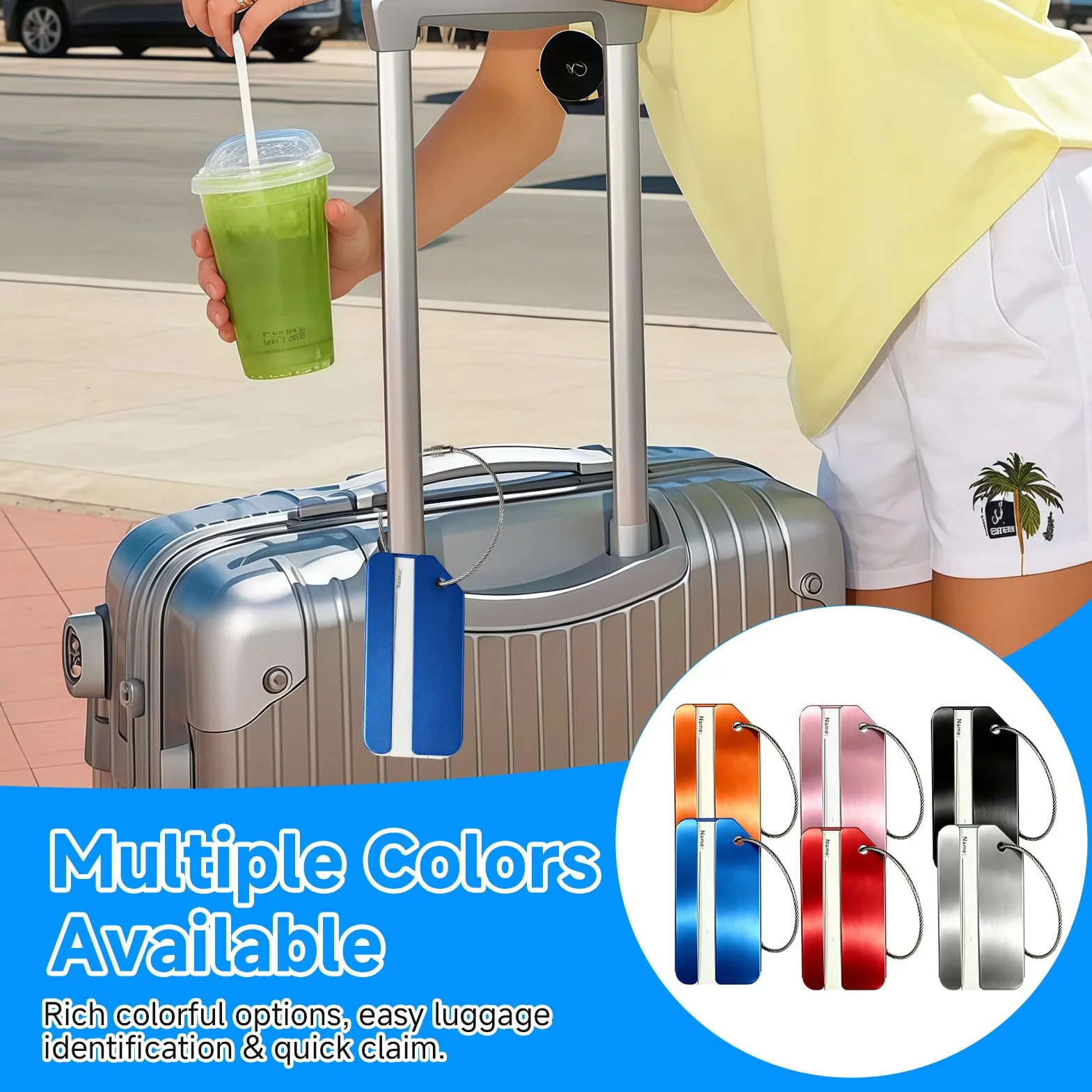 Étiquettes à Bagages en Aluminium 6 Pièces, Étiquette Valise Voyage Avion, Porte Étiquette Robuste pour Valises et Sacs à Dos